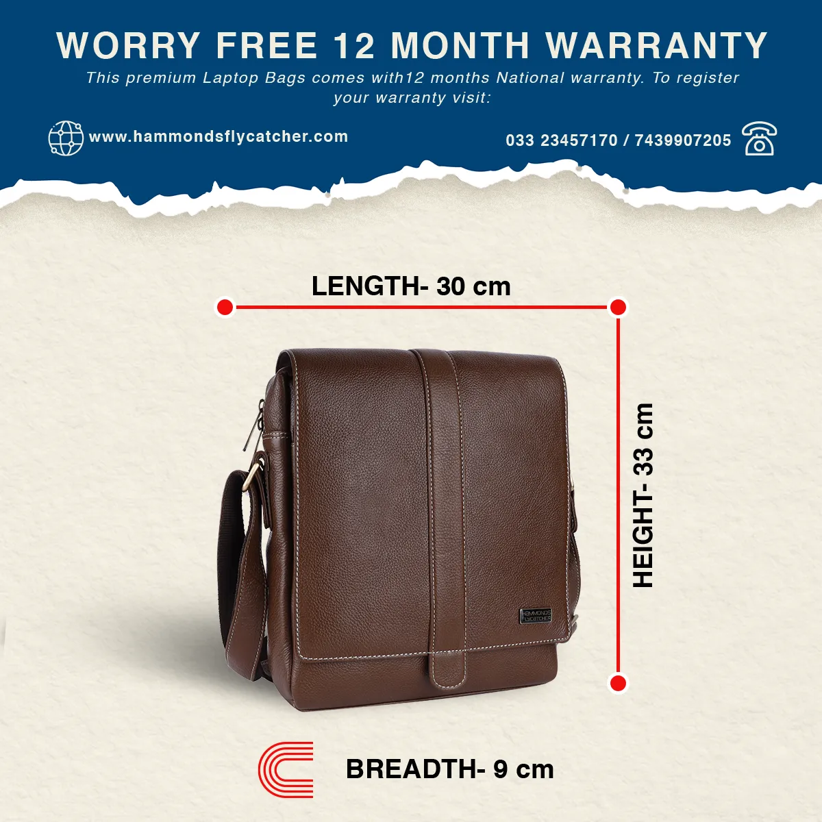 One Side Bag For Men - Genuine Leather - Sling Bag With Adjustable Strap - 1 Year Warranty