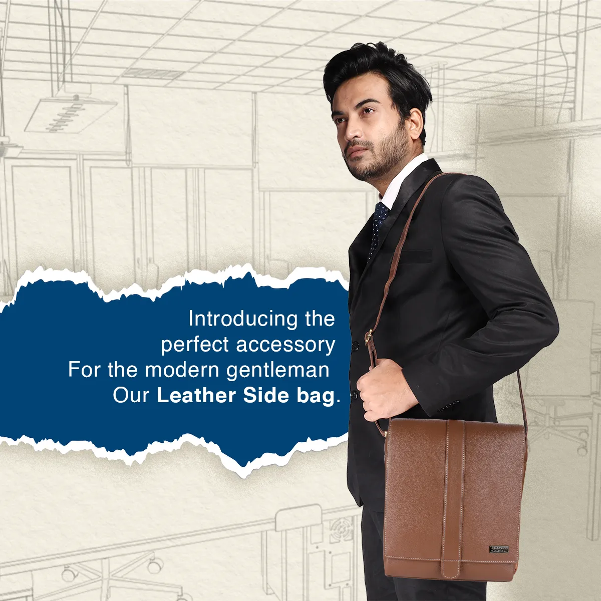 One Side Bag For Men - Genuine Leather - Sling Bag With Adjustable Strap - 1 Year Warranty