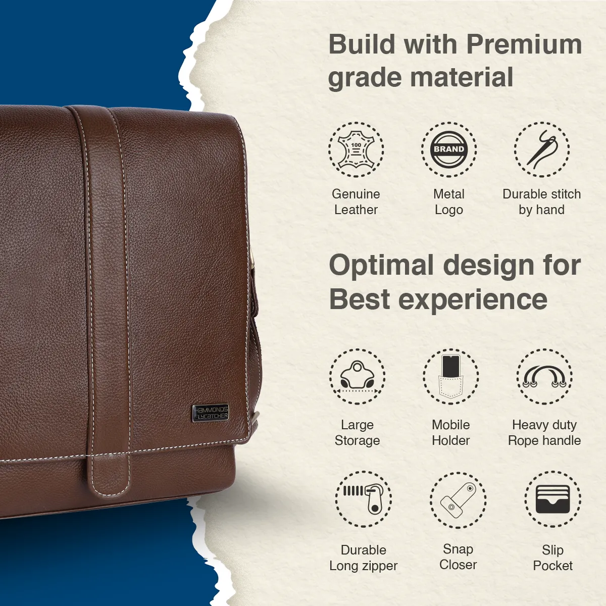 One Side Bag For Men - Genuine Leather - Sling Bag With Adjustable Strap - 1 Year Warranty