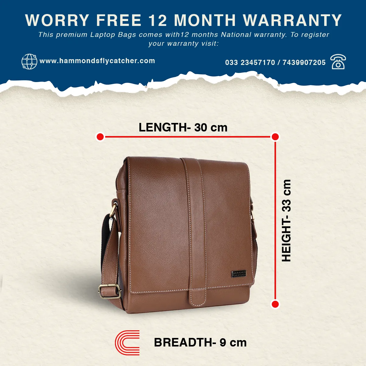 One Side Bag For Men - Genuine Leather - Sling Bag With Adjustable Strap - 1 Year Warranty