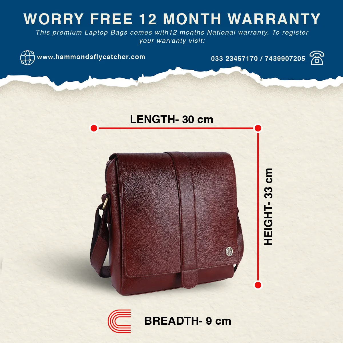 One Side Bag For Men - Genuine Leather - Sling Bag With Adjustable Strap - 1 Year Warranty