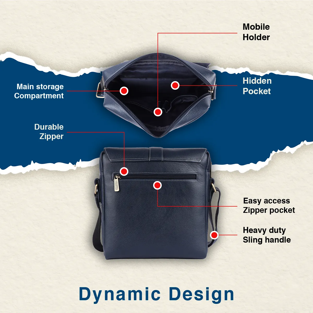 One Side Bag For Men - Genuine Leather - Sling Bag With Adjustable Strap - 1 Year Warranty