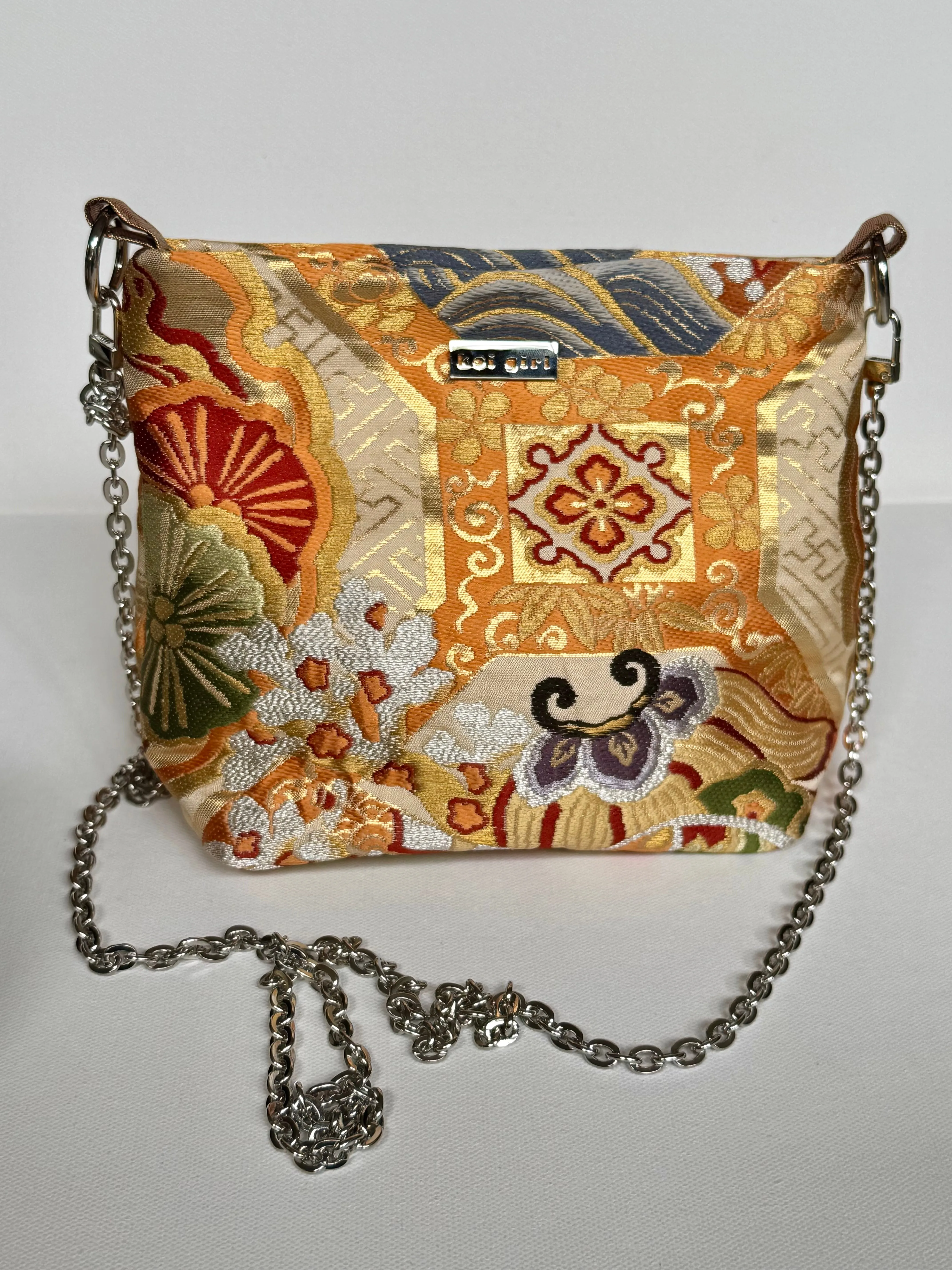 Orange Floral Brocade Crossbody Pouch