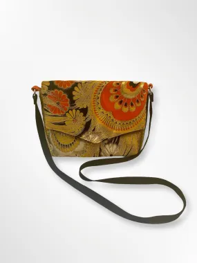 Orange Peacock Feather Crossbody Bag