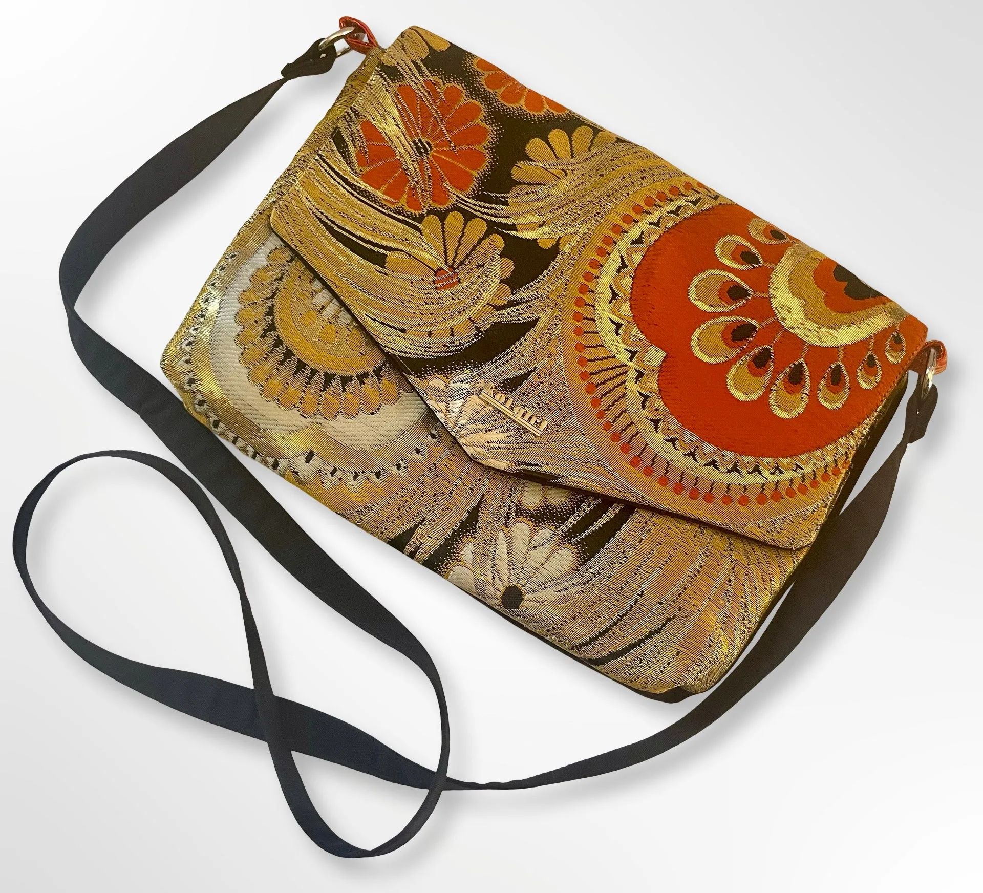 Orange Peacock Feather Crossbody Bag