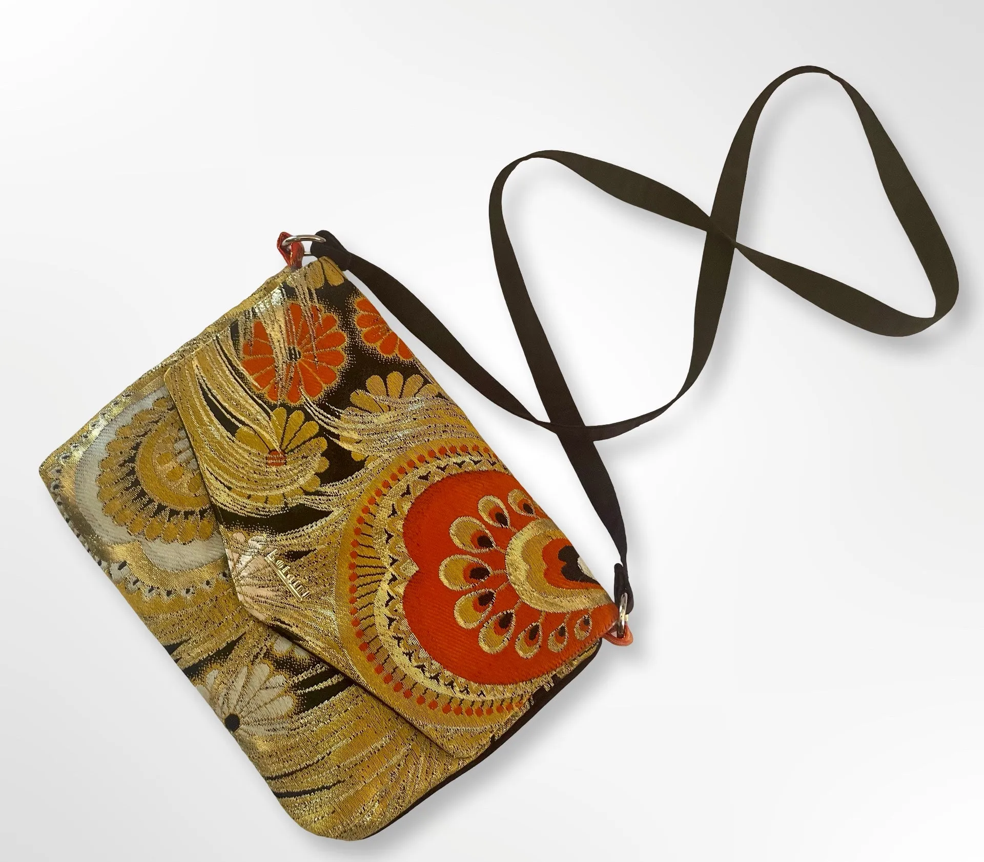 Orange Peacock Feather Crossbody Bag