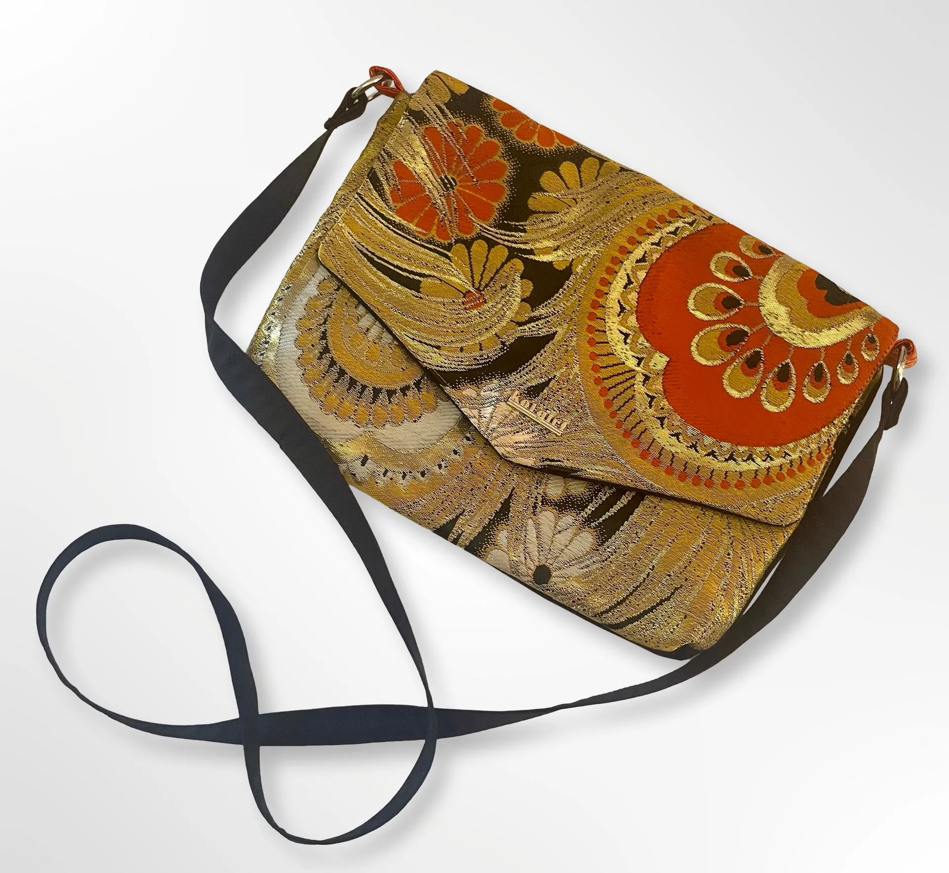 Orange Peacock Feather Crossbody Bag