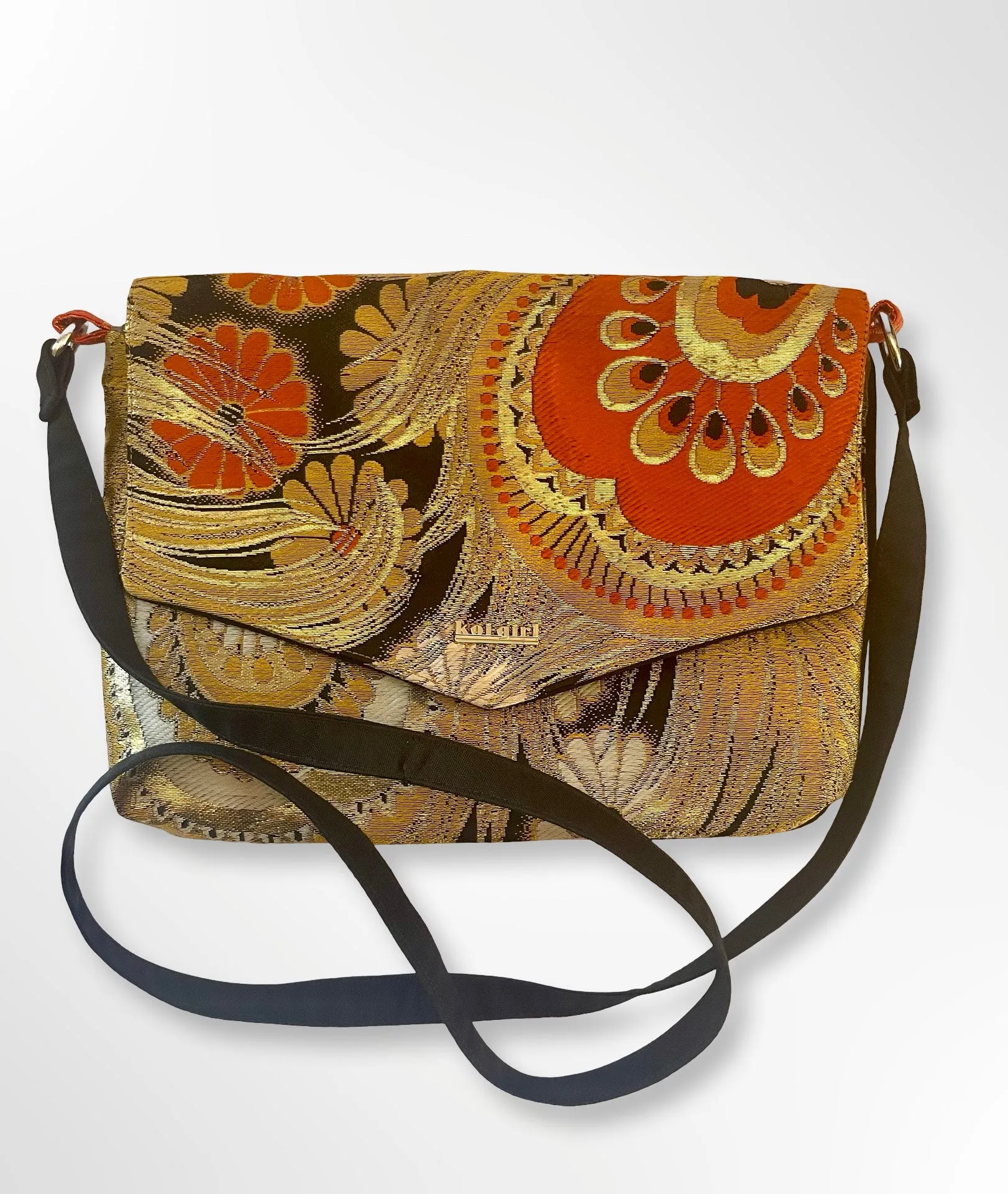 Orange Peacock Feather Crossbody Bag