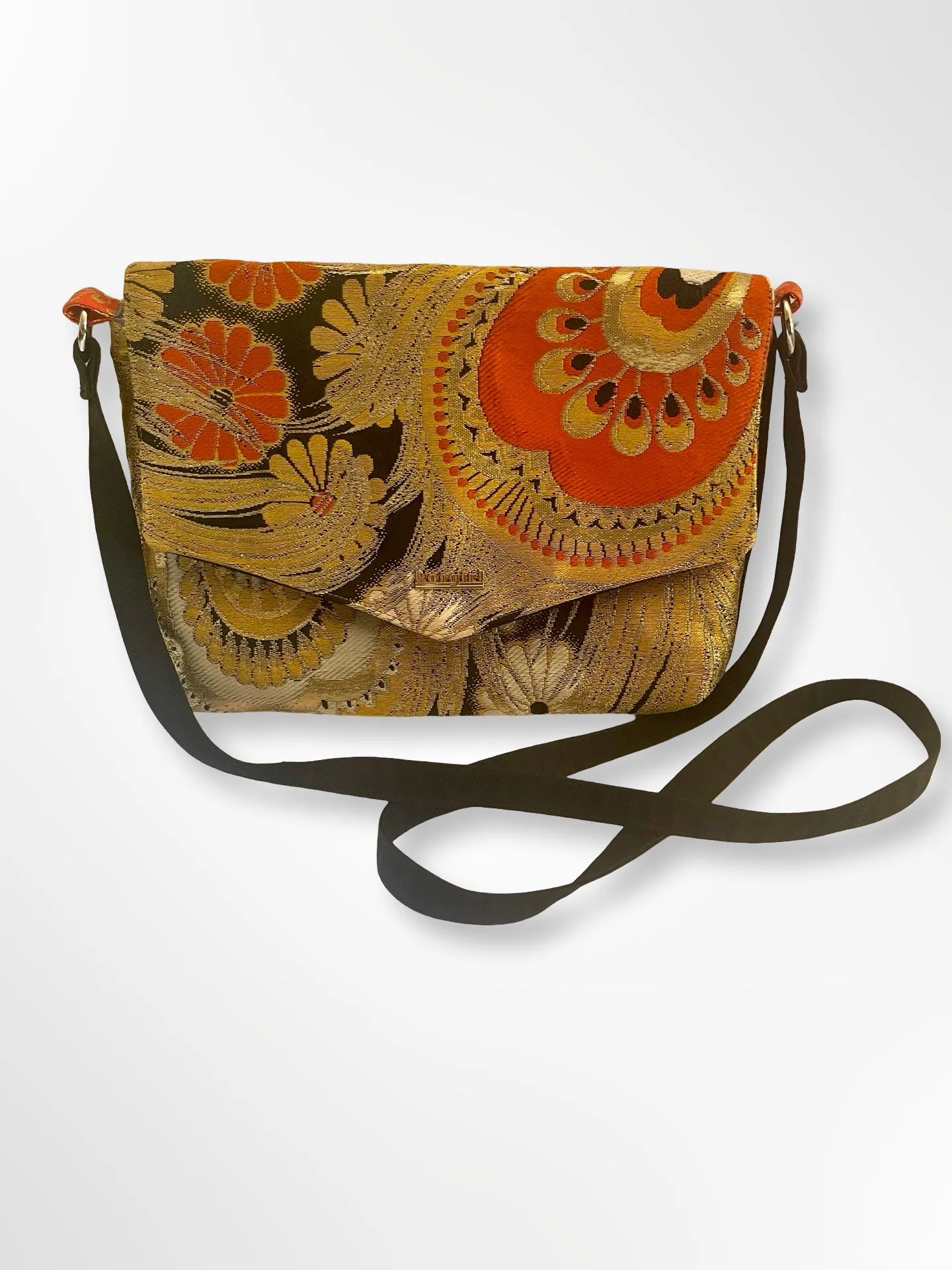 Orange Peacock Feather Crossbody Bag