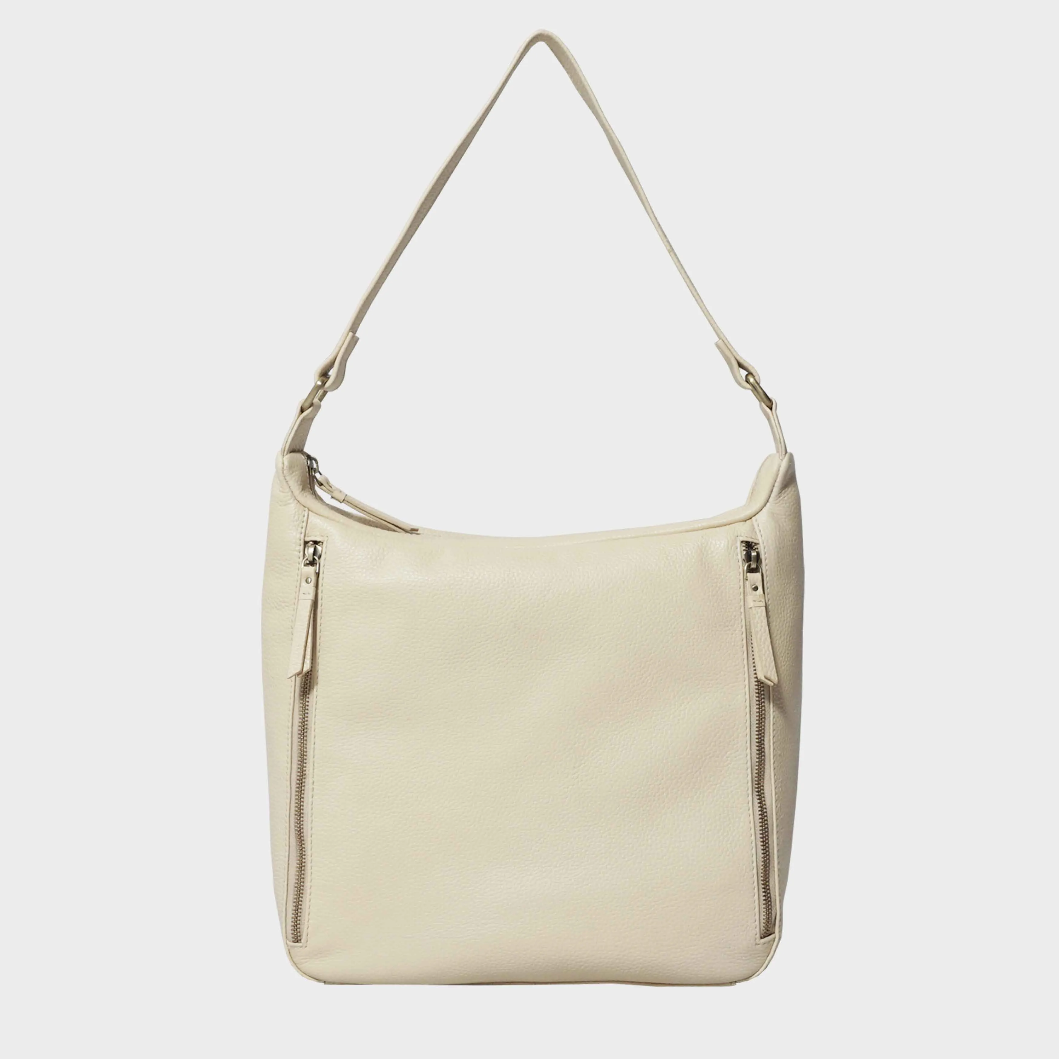'PAMELA' Camelish Off White Pebble Grain Real Leather Designer Shoulder Hobo Bag