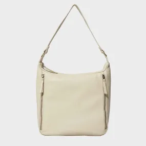 'PAMELA' Camelish Off White Pebble Grain Real Leather Designer Shoulder Hobo Bag