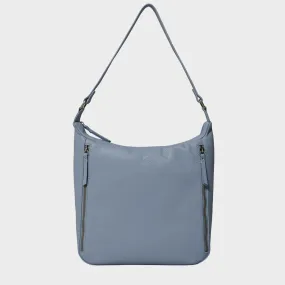 'PAMELA' Pastel Blue Pebble Grain Real Leather Designer Shoulder Hobo Bag