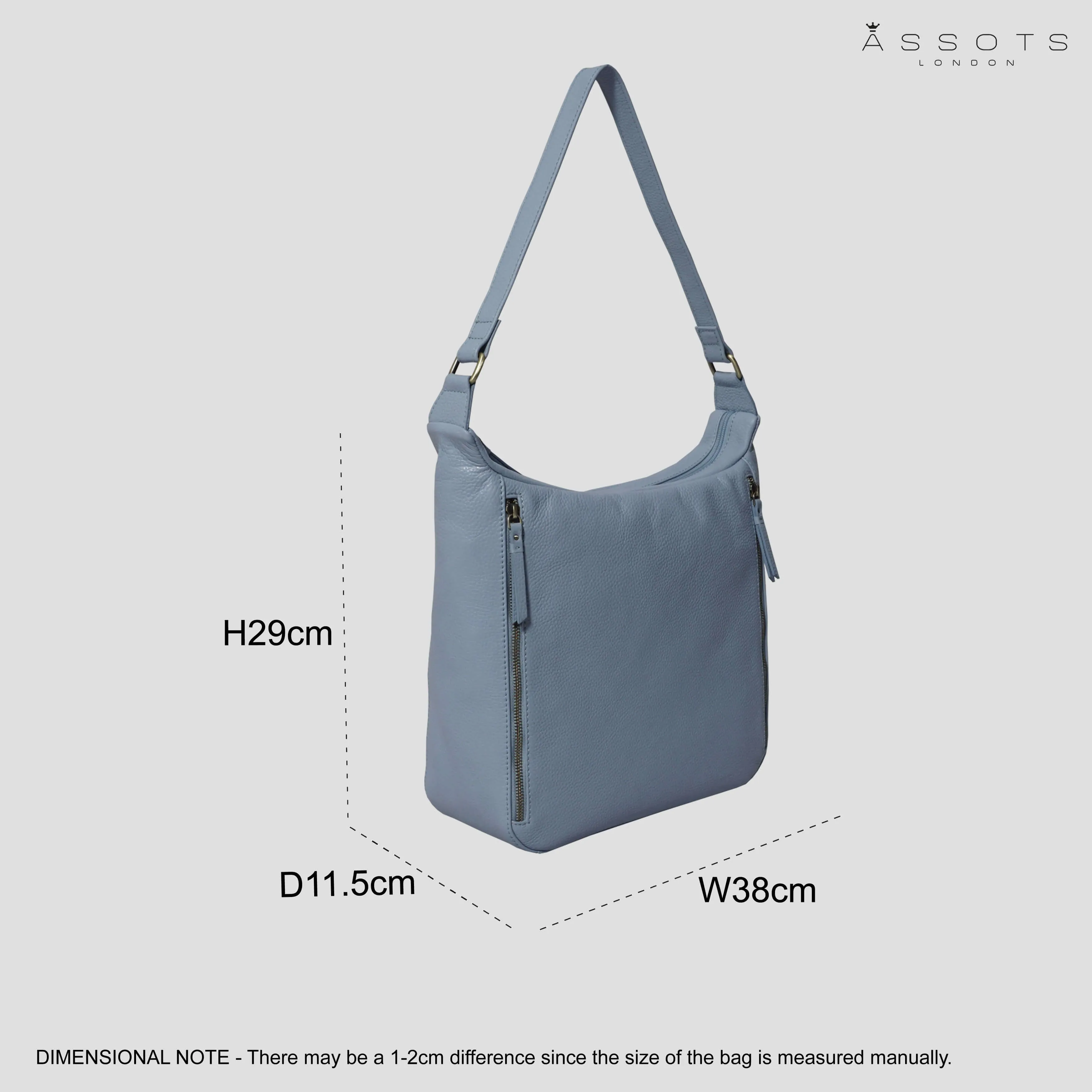 'PAMELA' Pastel Blue Pebble Grain Real Leather Designer Shoulder Hobo Bag