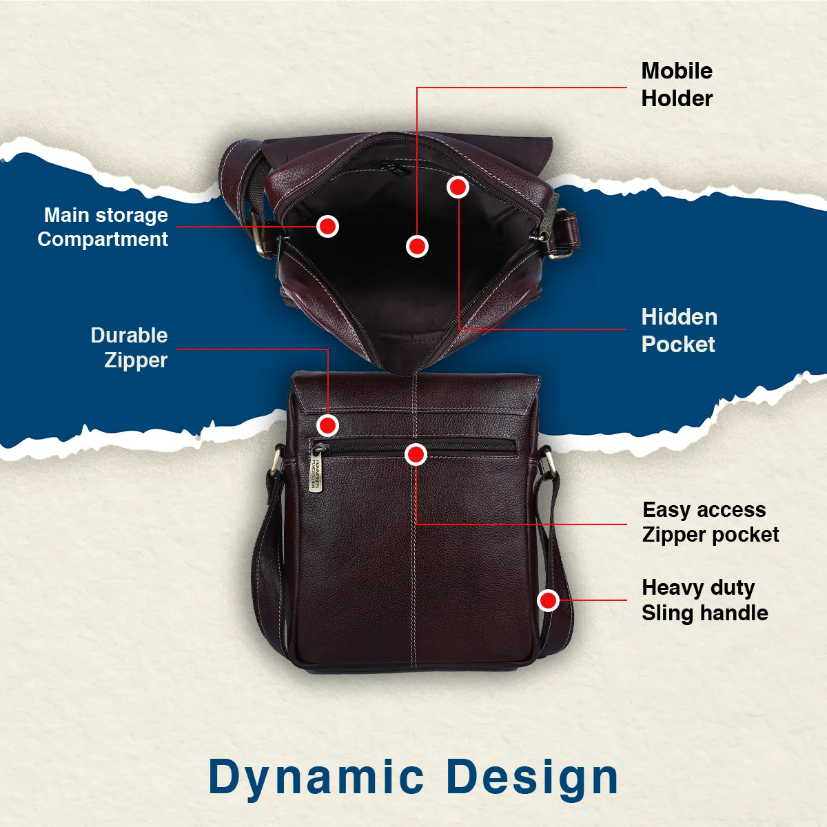 Premium Leather Sling Bag For Men - Adjustable Strap - 1 Year Warranty