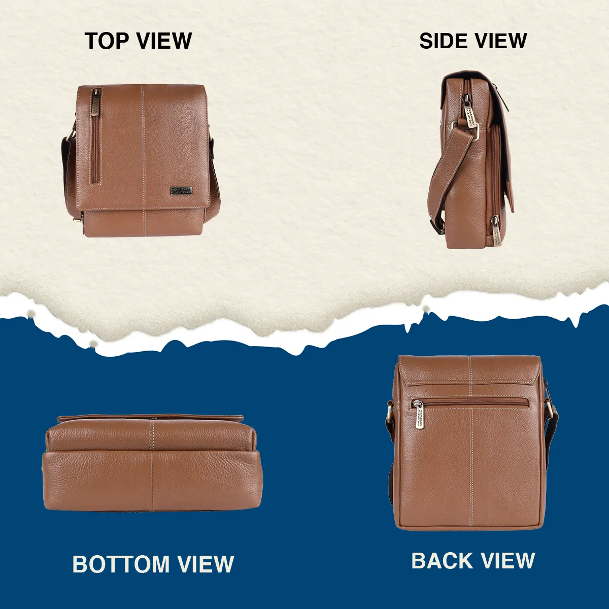 Premium Leather Sling Bag For Men - Adjustable Strap - 1 Year Warranty