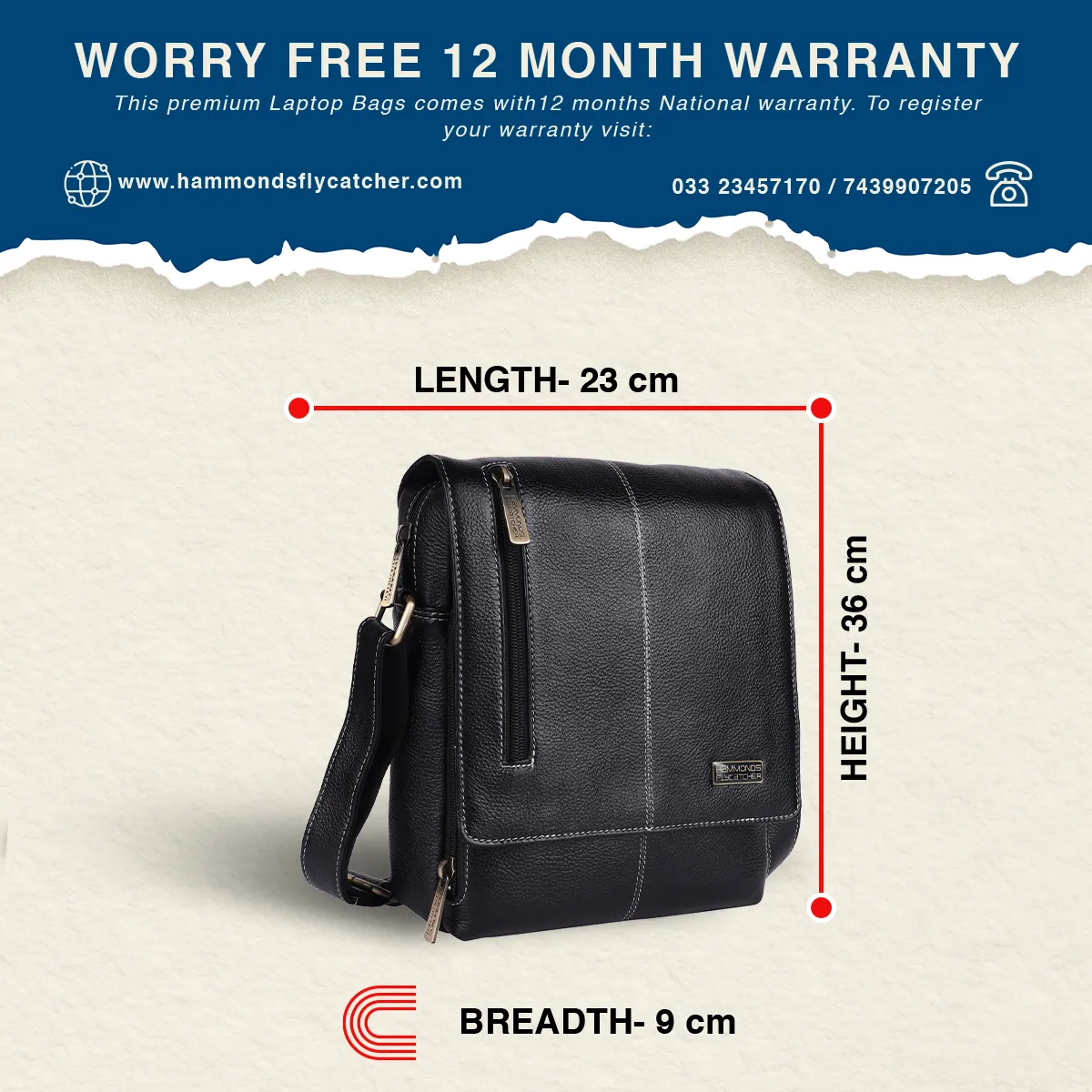Premium Leather Sling Bag For Men - Adjustable Strap - 1 Year Warranty