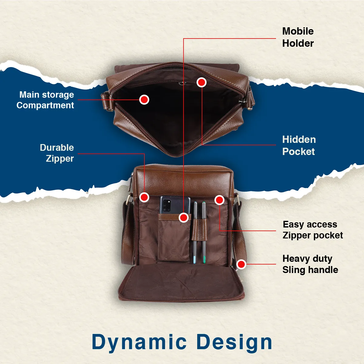 Premium Leather Sling Bag For Men - Adjustable Strap - 1 Year Warranty