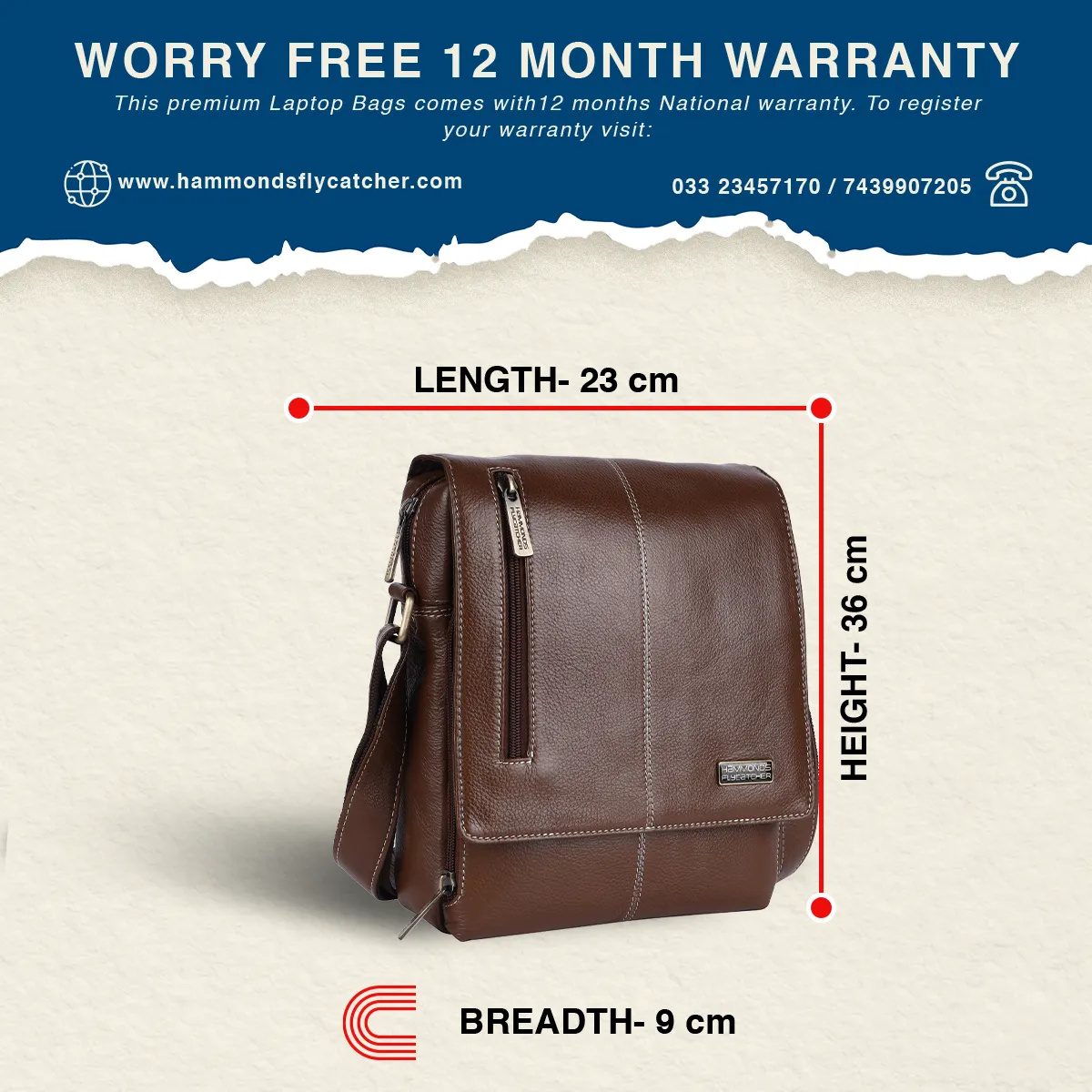 Premium Leather Sling Bag For Men - Adjustable Strap - 1 Year Warranty