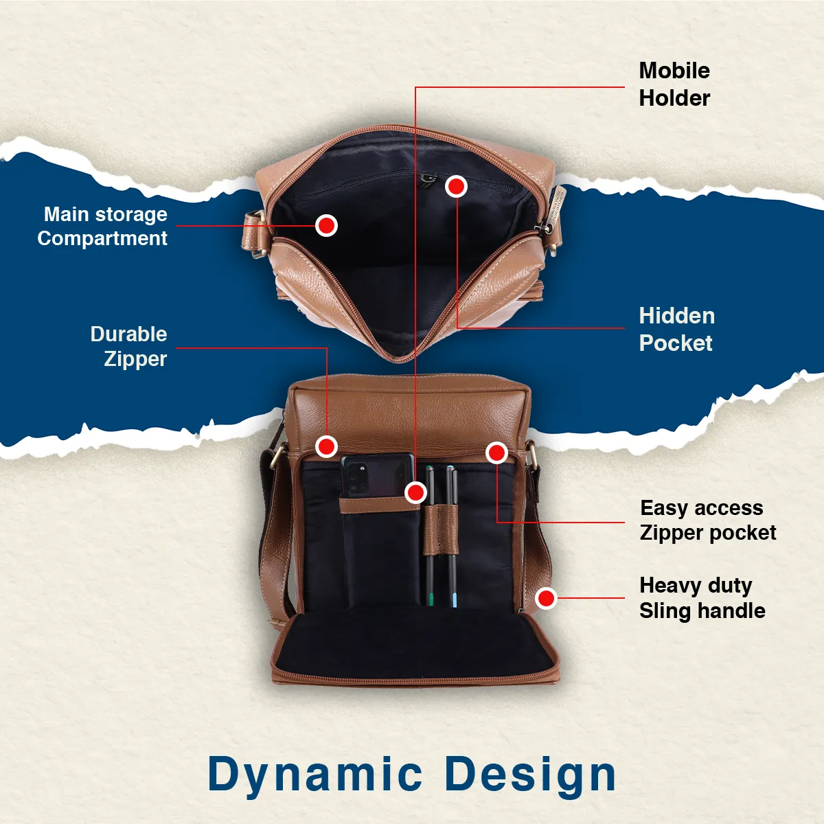 Premium Leather Sling Bag For Men - Adjustable Strap - 1 Year Warranty