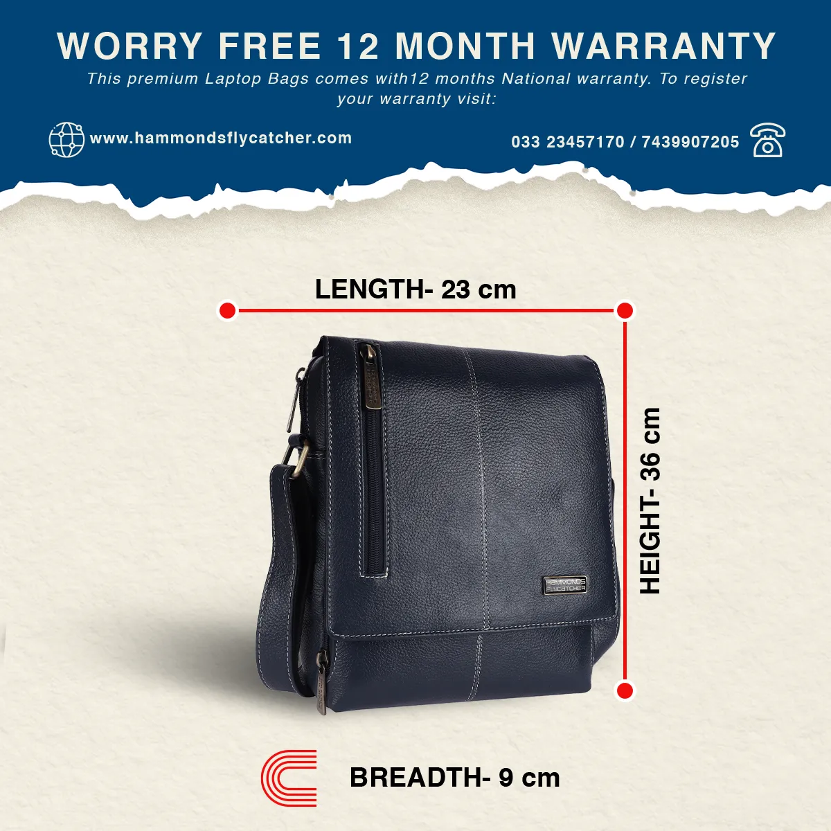 Premium Leather Sling Bag For Men - Adjustable Strap - 1 Year Warranty