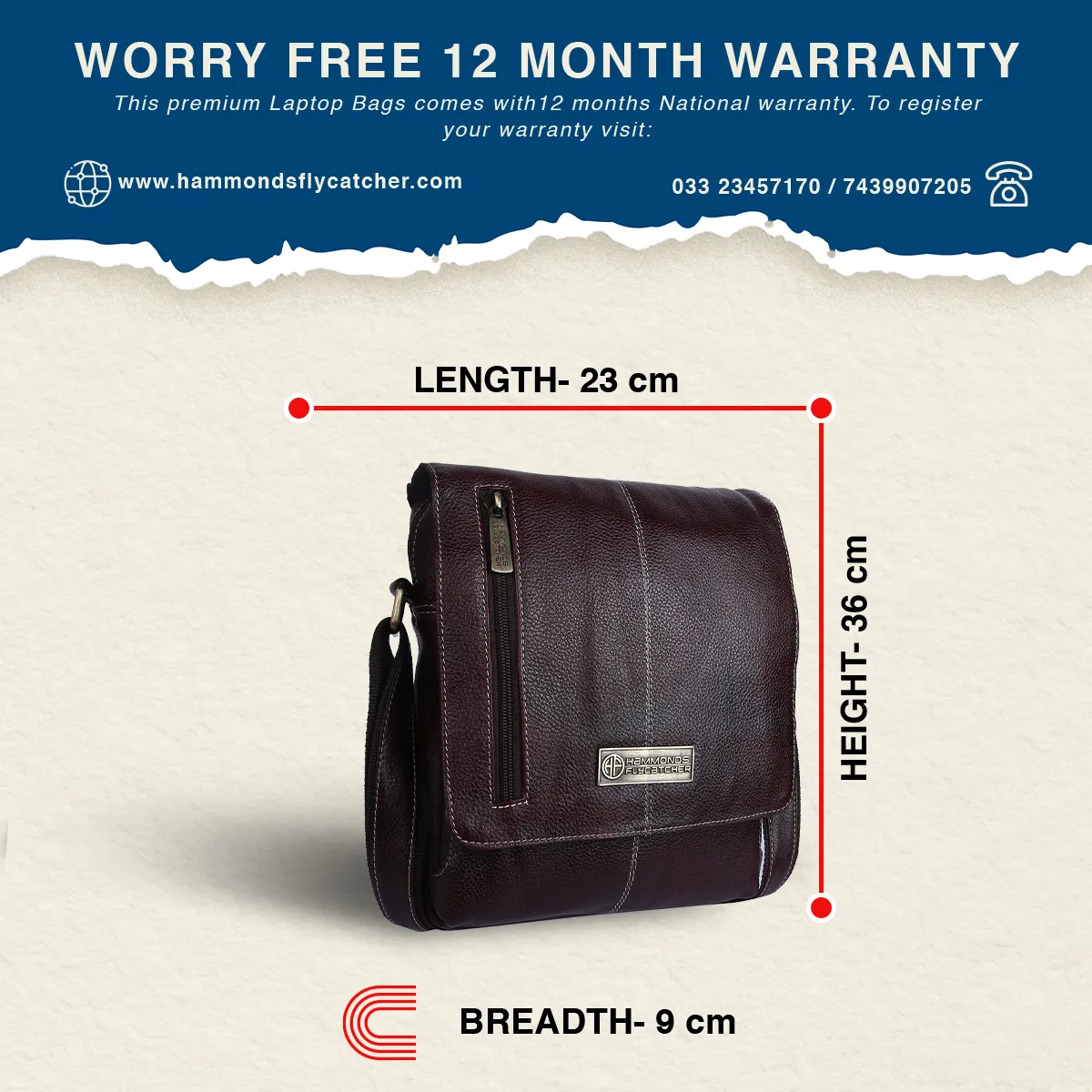 Premium Leather Sling Bag For Men - Adjustable Strap - 1 Year Warranty