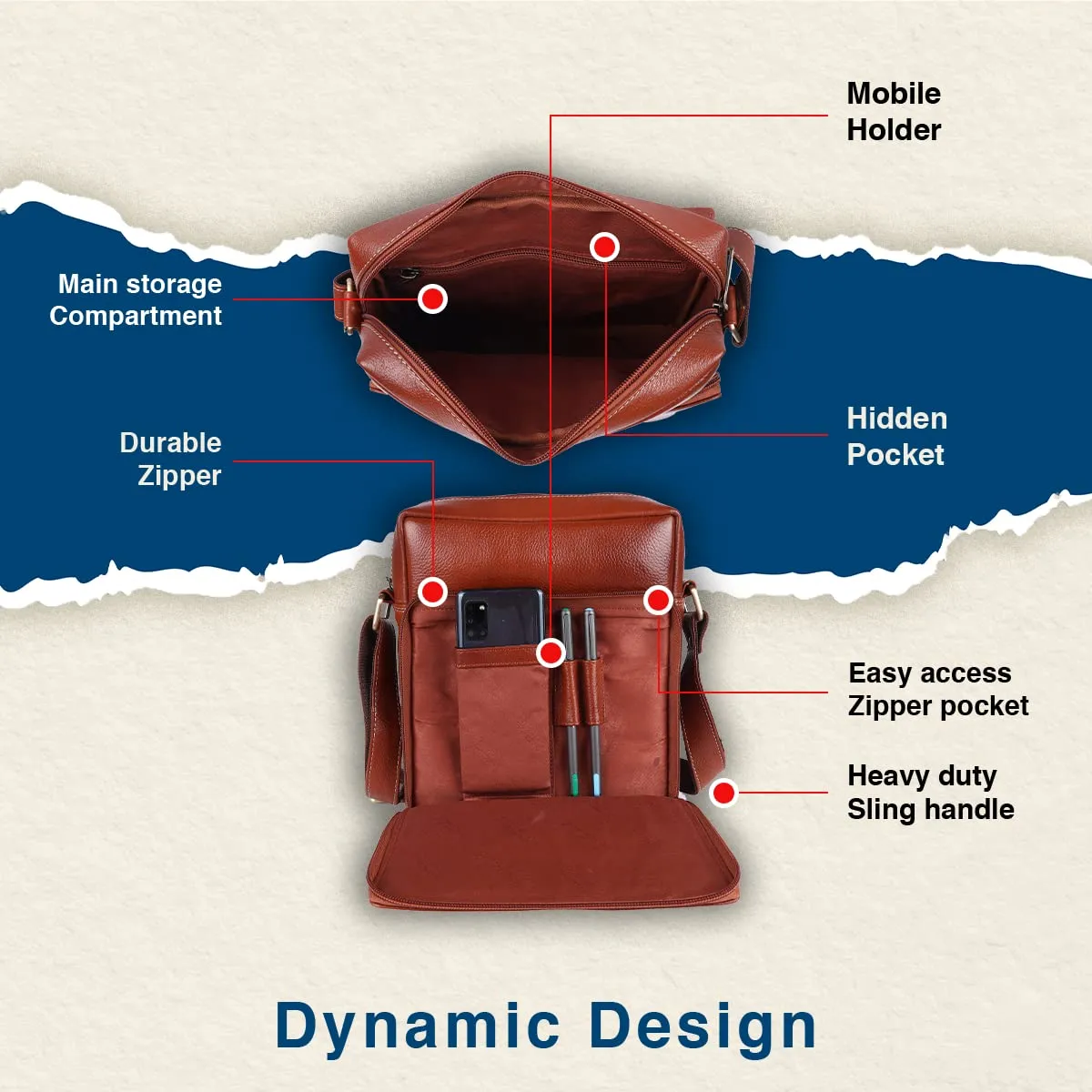 Premium Leather Sling Bag For Men - Adjustable Strap - 1 Year Warranty