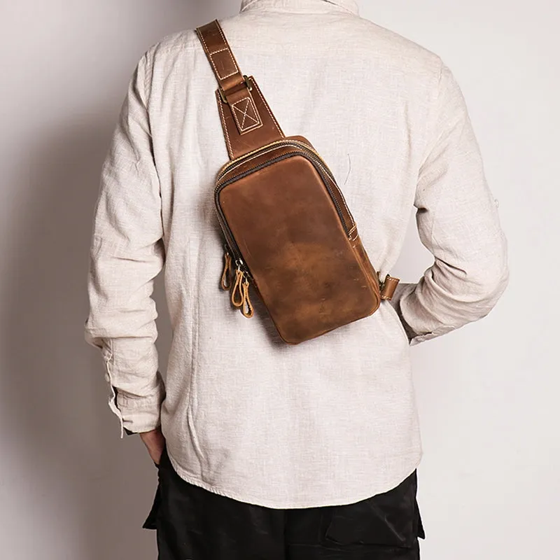 Retro Elegance Crazy Horse Leather Sling Bag