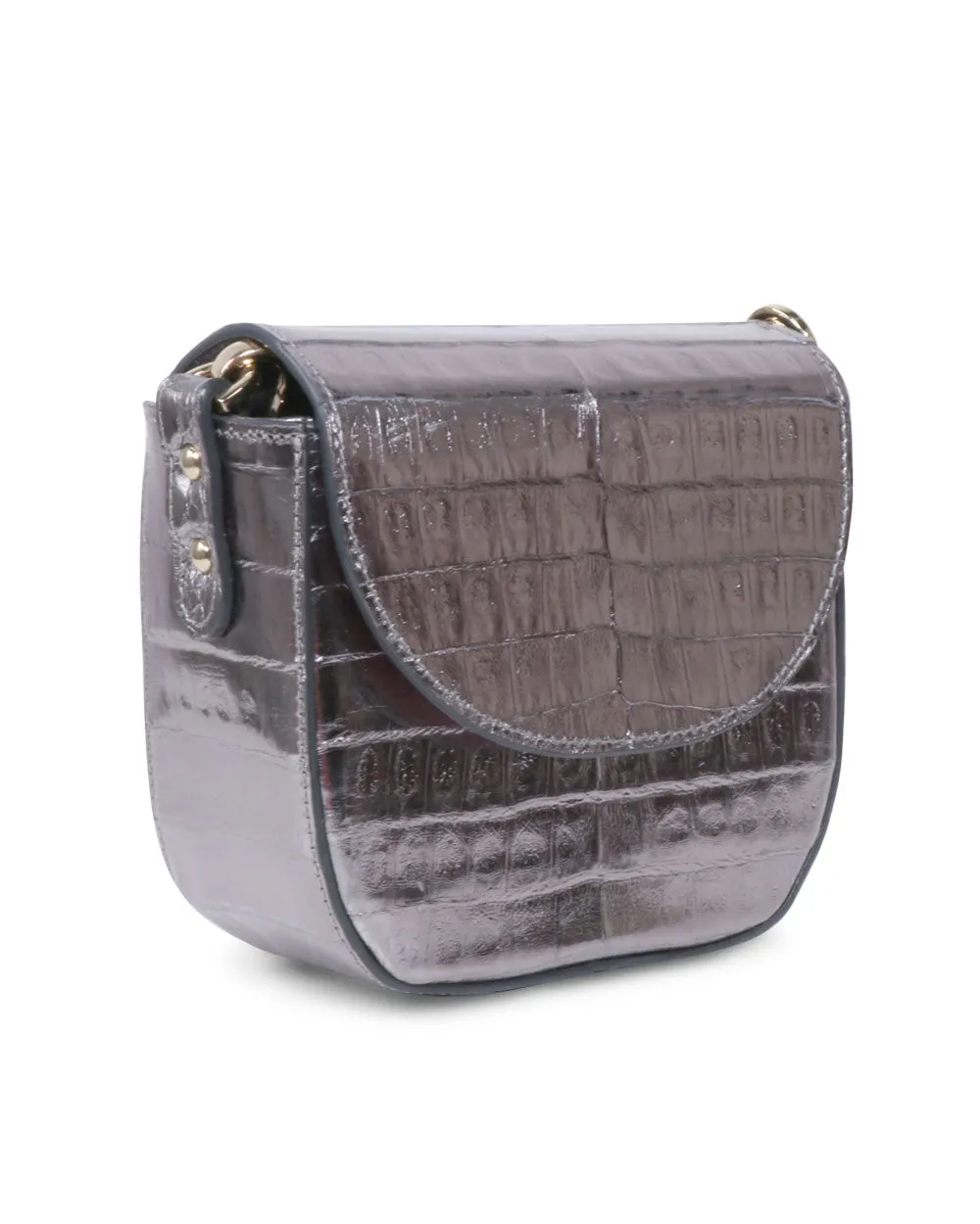 Small Diana Shiny Crocodile Crossbody in Grey