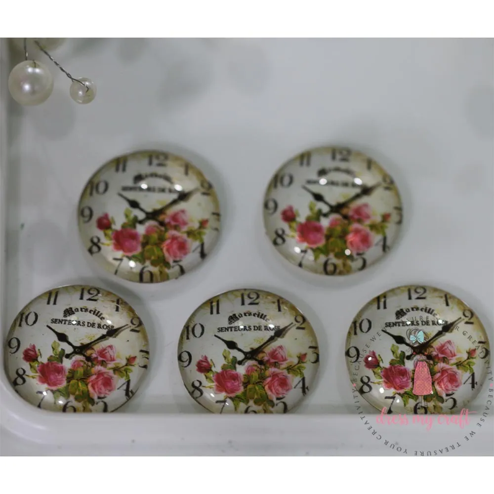 Small Round Glass Cabochon - Rose Clock