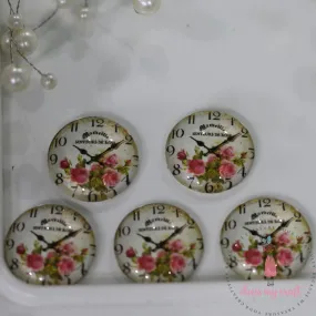 Small Round Glass Cabochon - Rose Clock