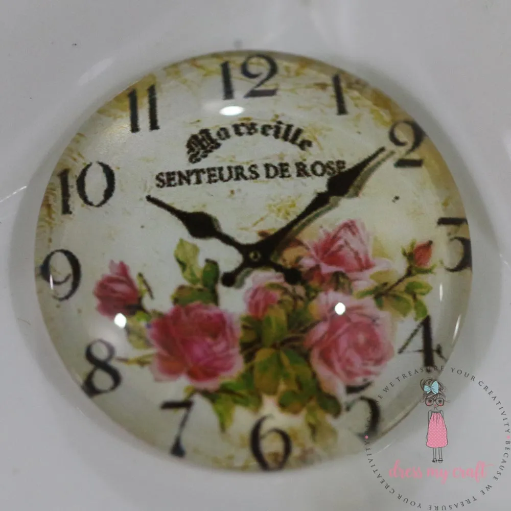 Small Round Glass Cabochon - Rose Clock