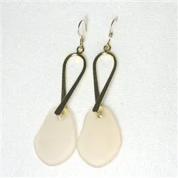 Sweet Peach Sea Glass Drop Earrings Gold