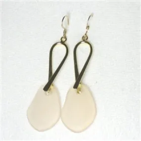 Sweet Peach Sea Glass Drop Earrings Gold