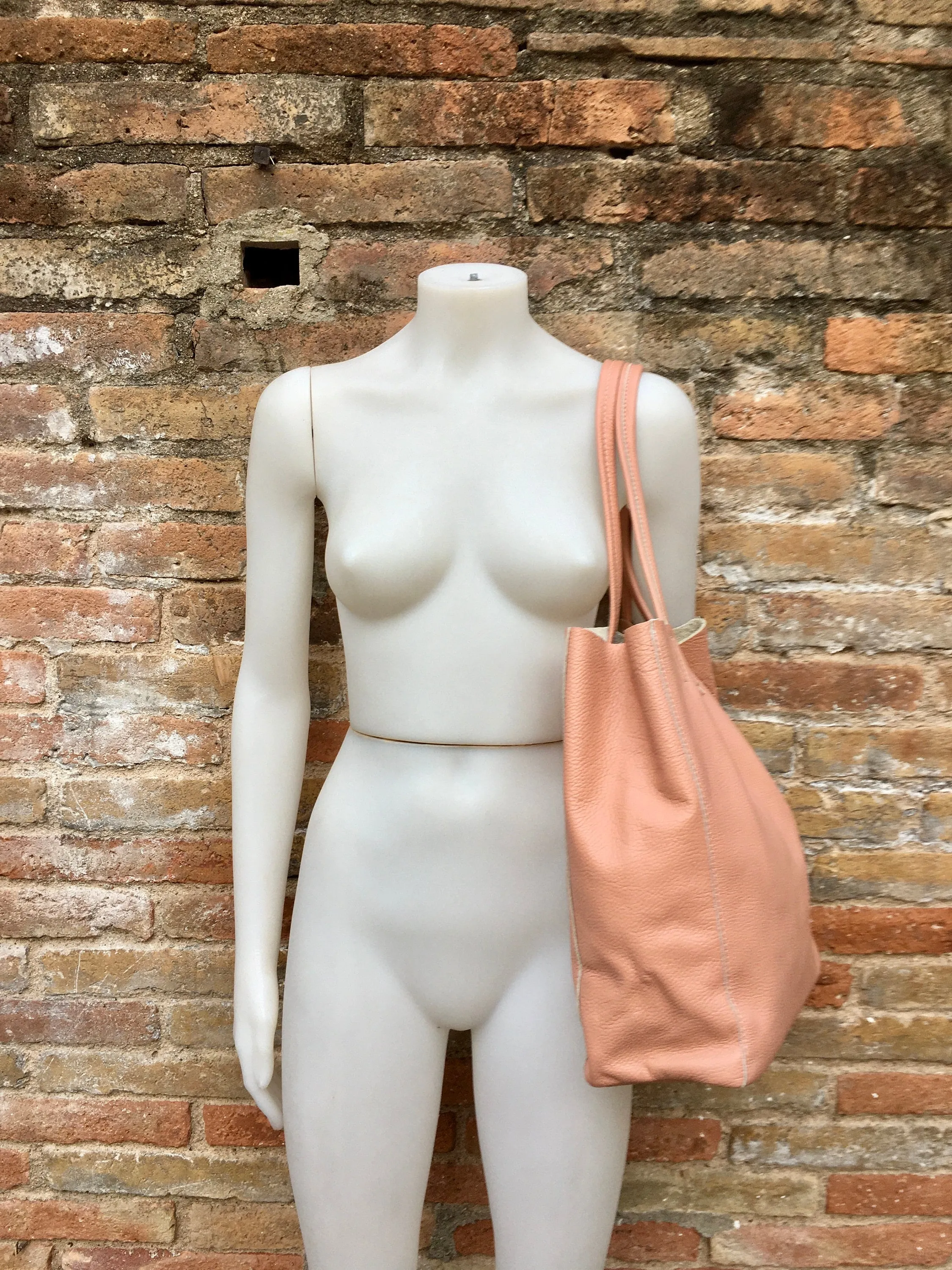 Tote leather bag in soft PINK. Leather shopper in pink. Soft natural GENUINE  leather . Large pastel pink bag for your laptop, books