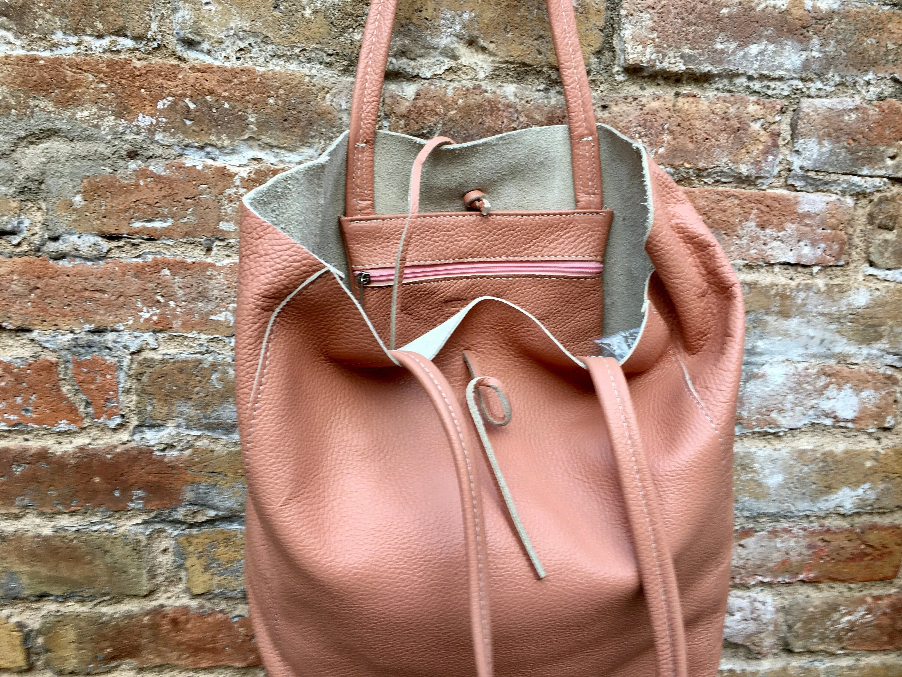 Tote leather bag in soft PINK. Leather shopper in pink. Soft natural GENUINE  leather . Large pastel pink bag for your laptop, books