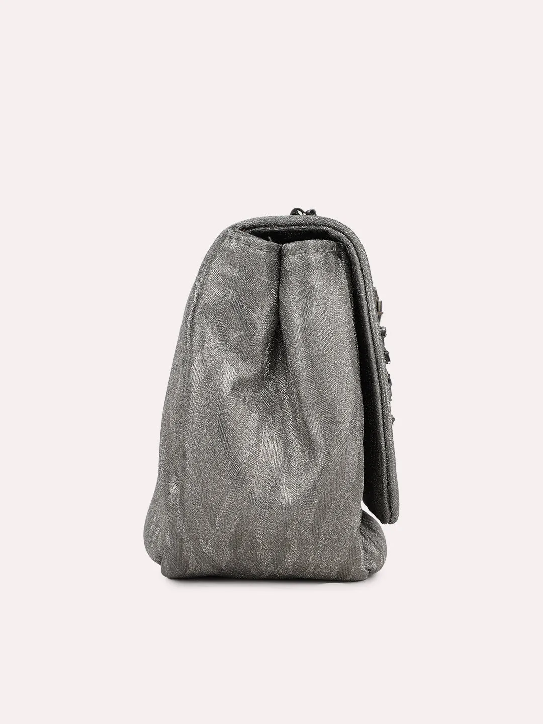 Women Ethnic Grey Embellished Sling Bag With Magnet Button Lock