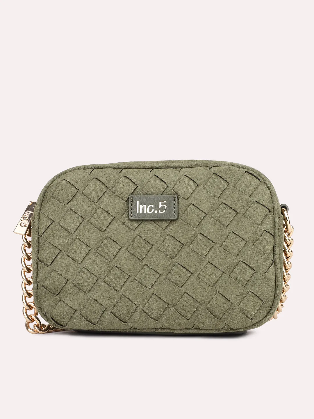 Womens Green Textured Sling Bag