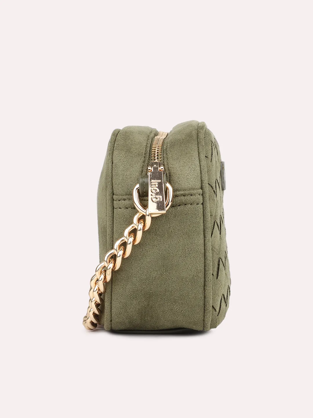 Womens Green Textured Sling Bag