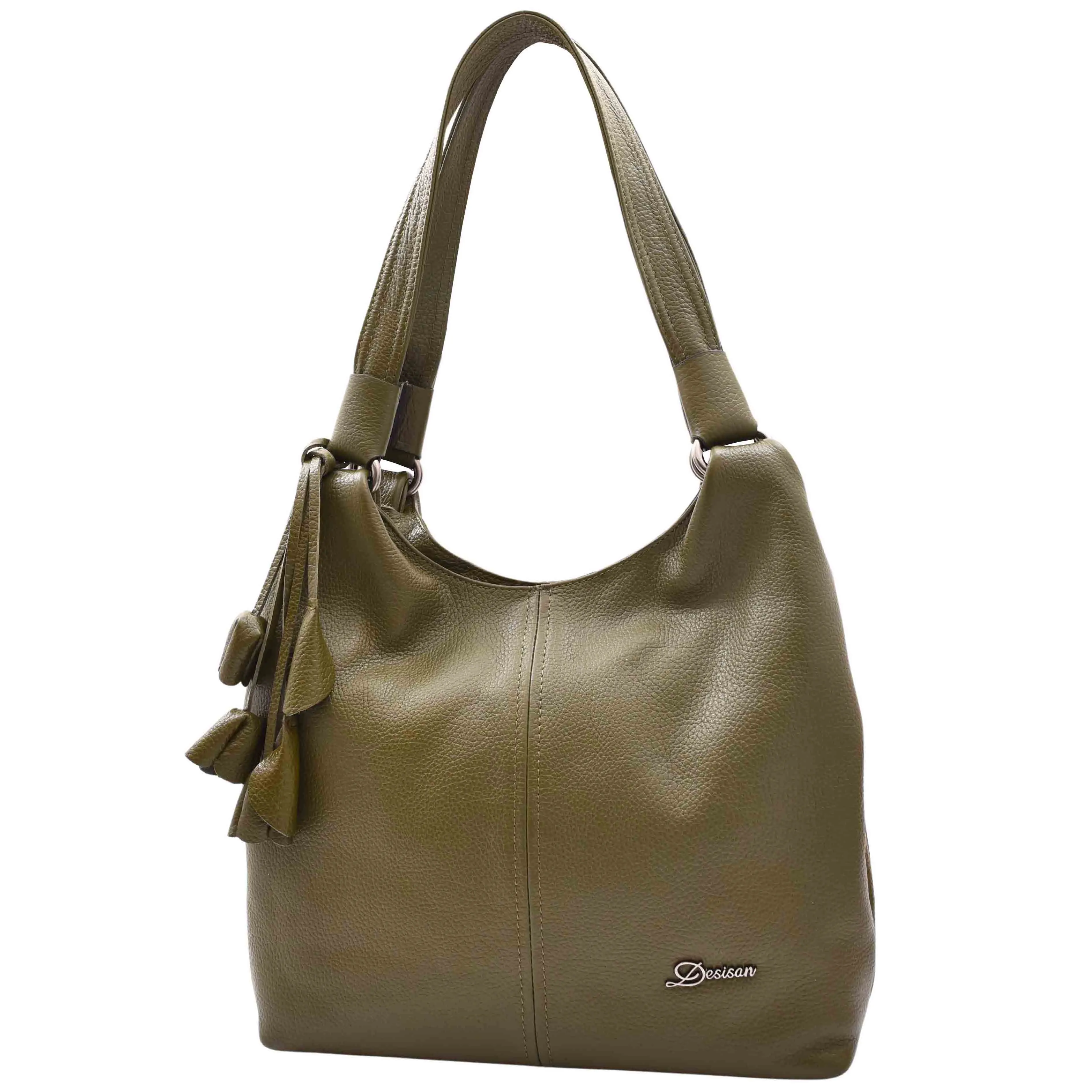 Womens Leather Shoulder Zip Opening Large Hobo Bag Kimberly Olive