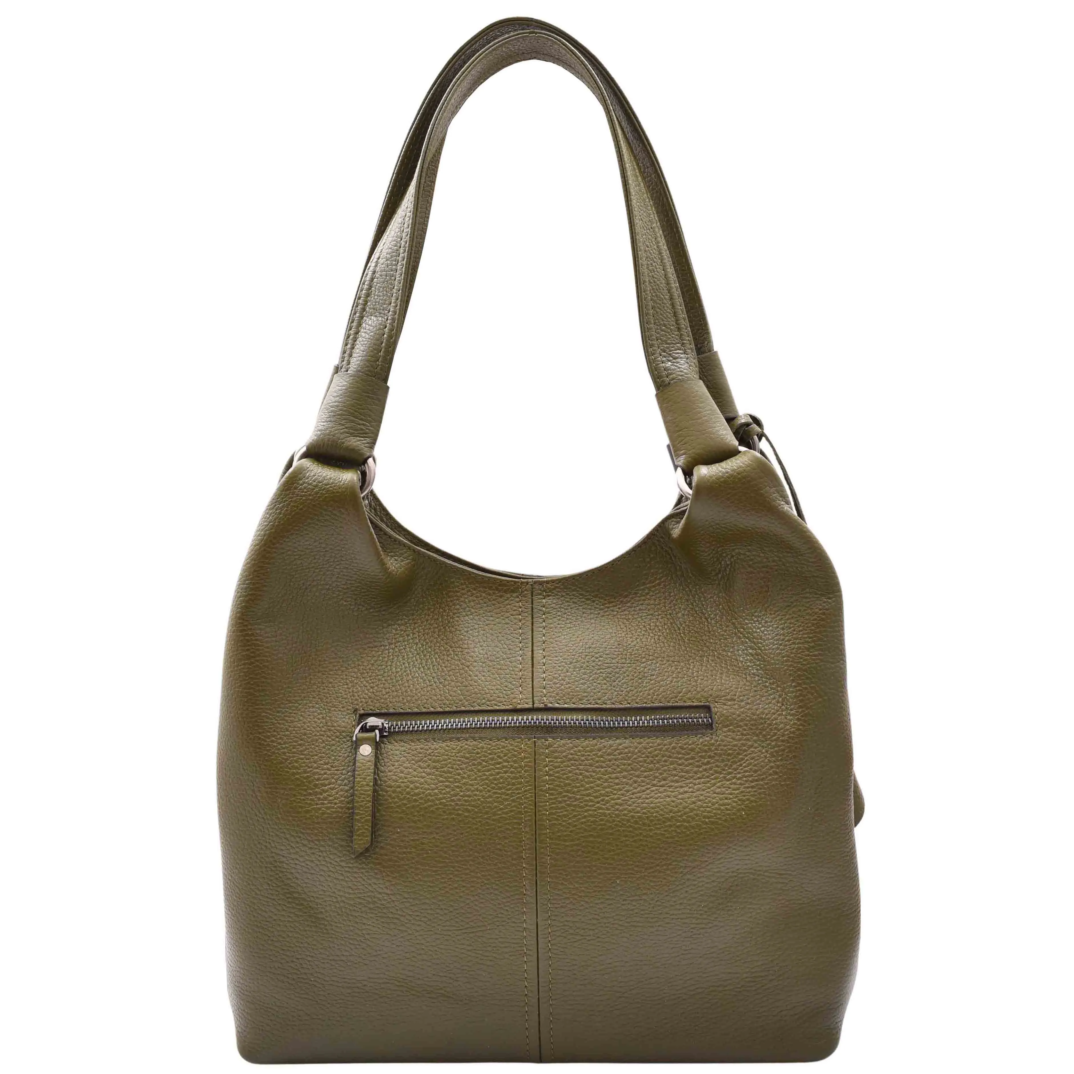 Womens Leather Shoulder Zip Opening Large Hobo Bag Kimberly Olive