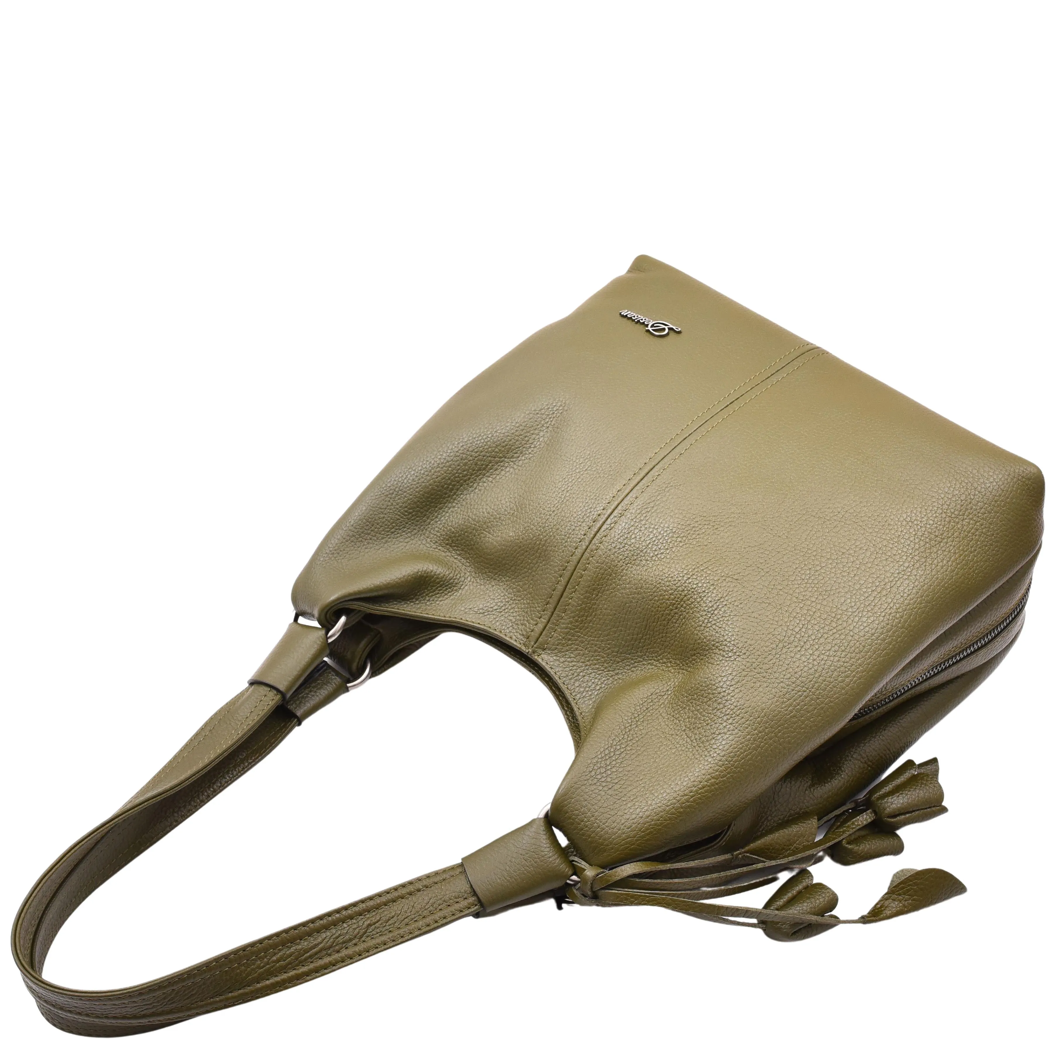 Womens Leather Shoulder Zip Opening Large Hobo Bag Kimberly Olive