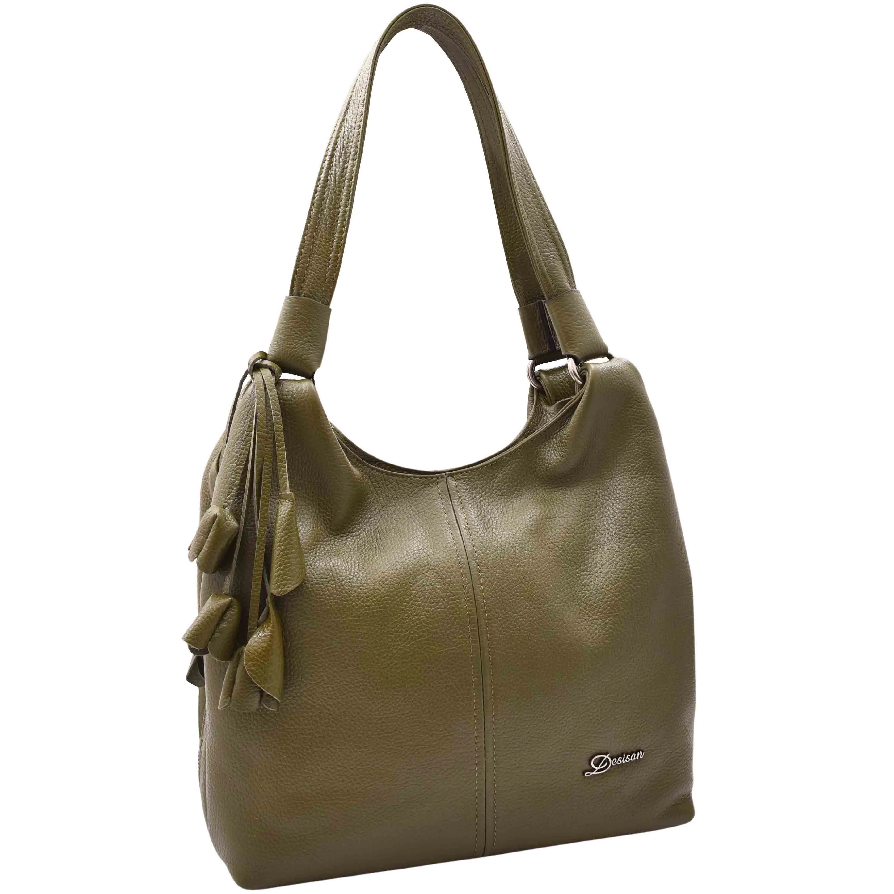 Womens Leather Shoulder Zip Opening Large Hobo Bag Kimberly Olive