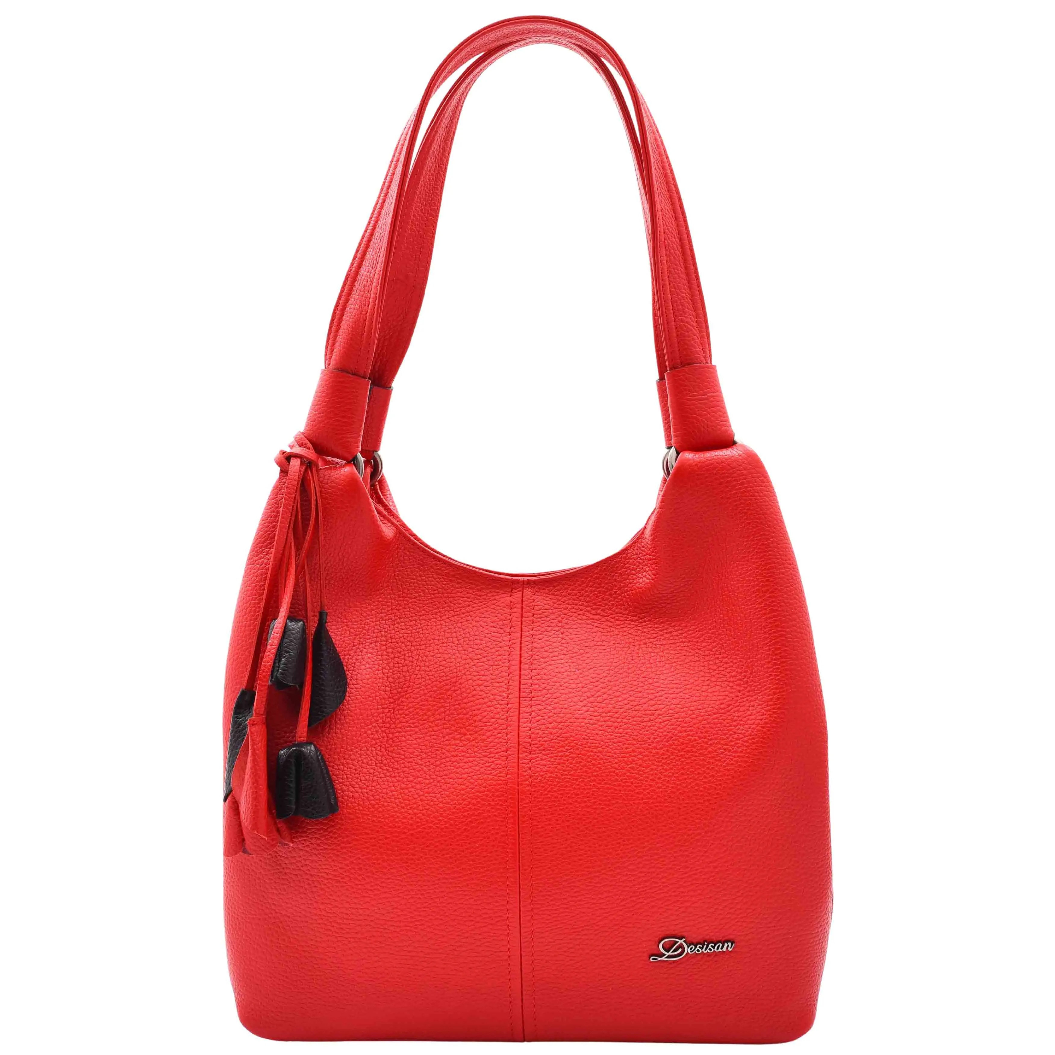 Womens Leather Shoulder Zip Opening Large Hobo Bag Kimberly Red