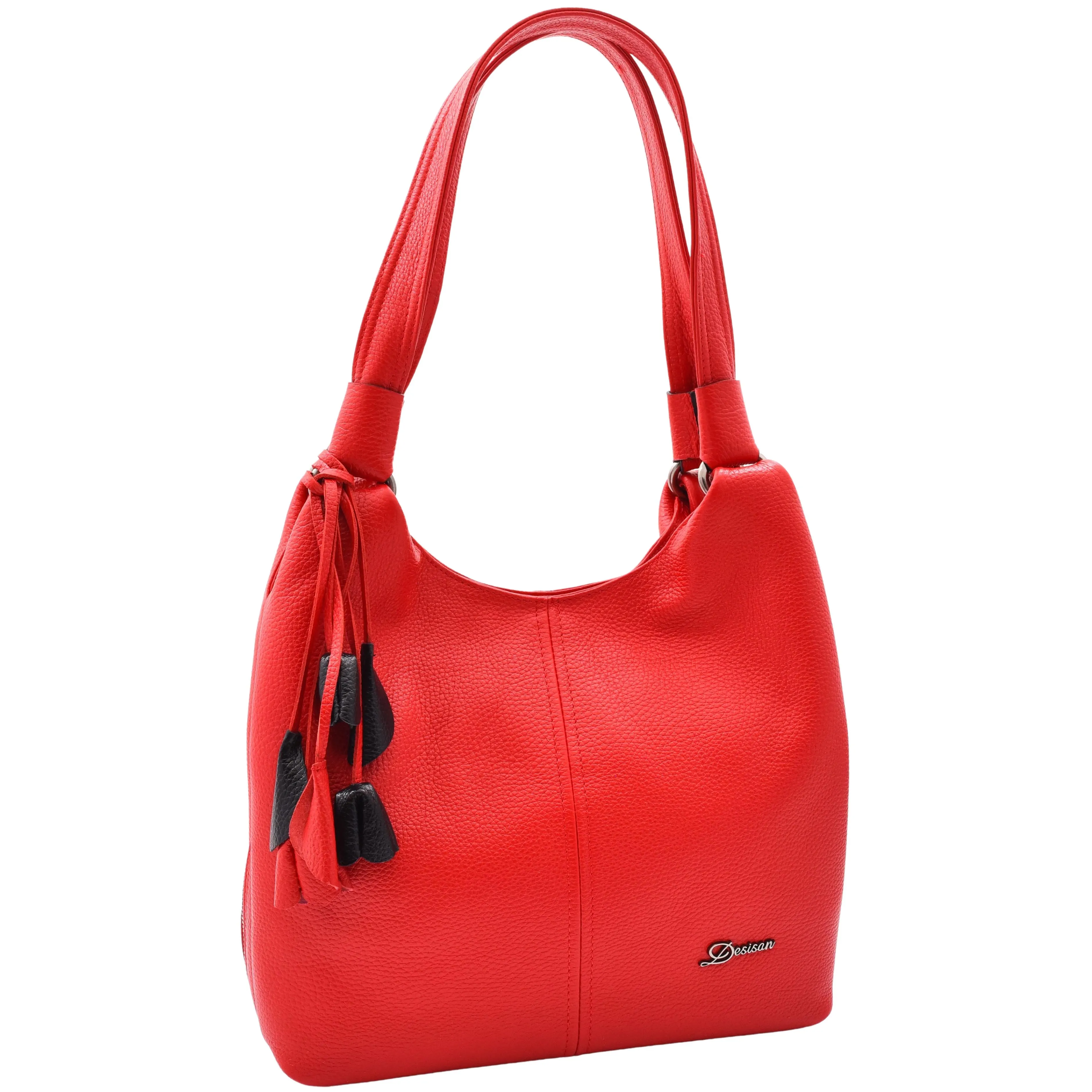 Womens Leather Shoulder Zip Opening Large Hobo Bag Kimberly Red