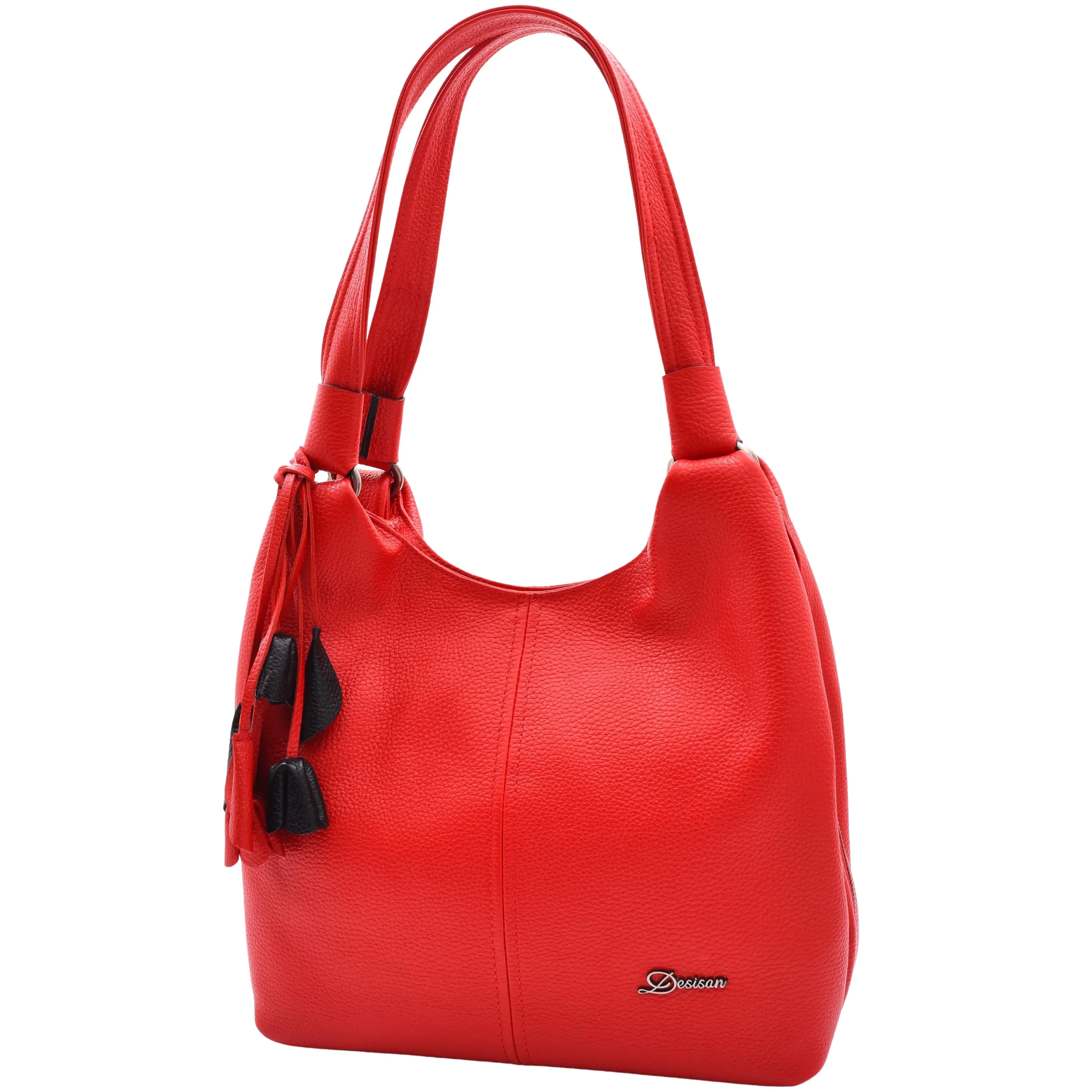 Womens Leather Shoulder Zip Opening Large Hobo Bag Kimberly Red