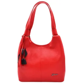Womens Leather Shoulder Zip Opening Large Hobo Bag Kimberly Red
