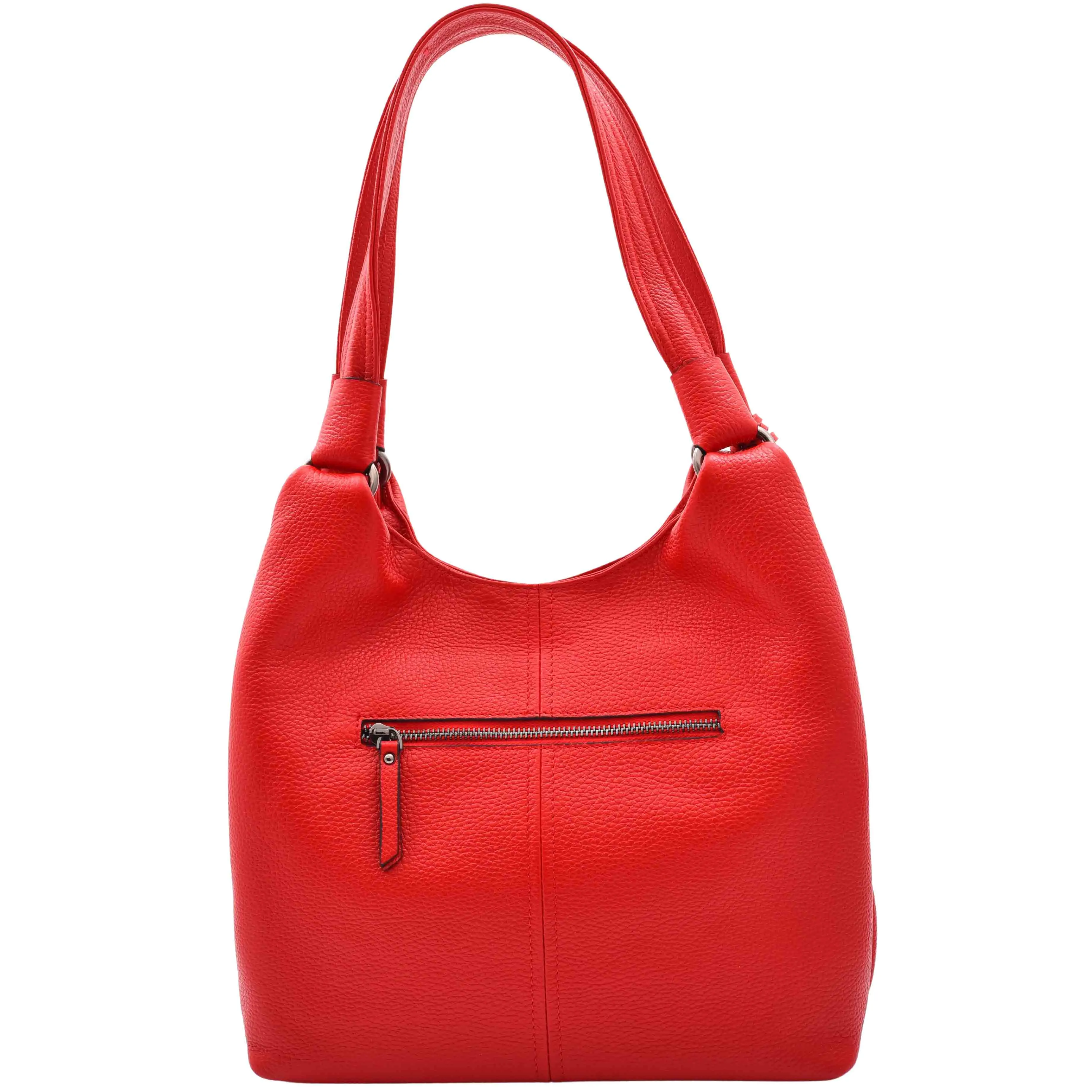 Womens Leather Shoulder Zip Opening Large Hobo Bag Kimberly Red
