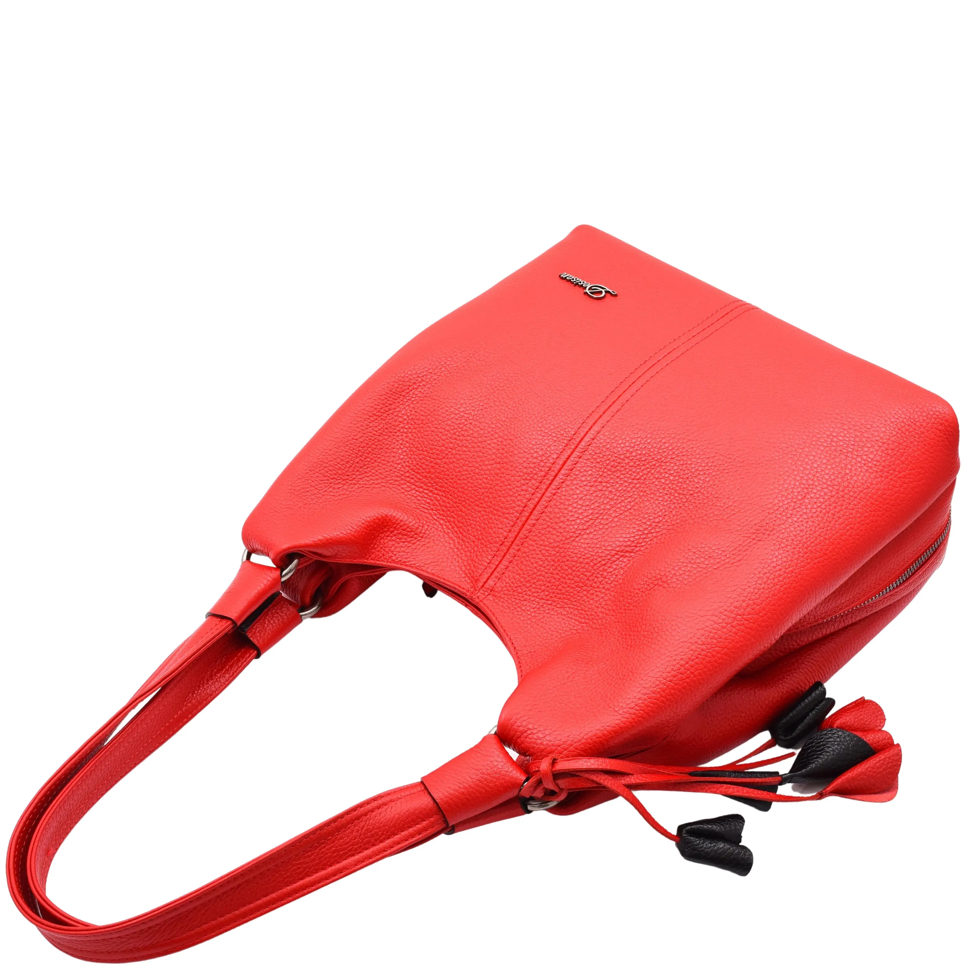 Womens Leather Shoulder Zip Opening Large Hobo Bag Kimberly Red