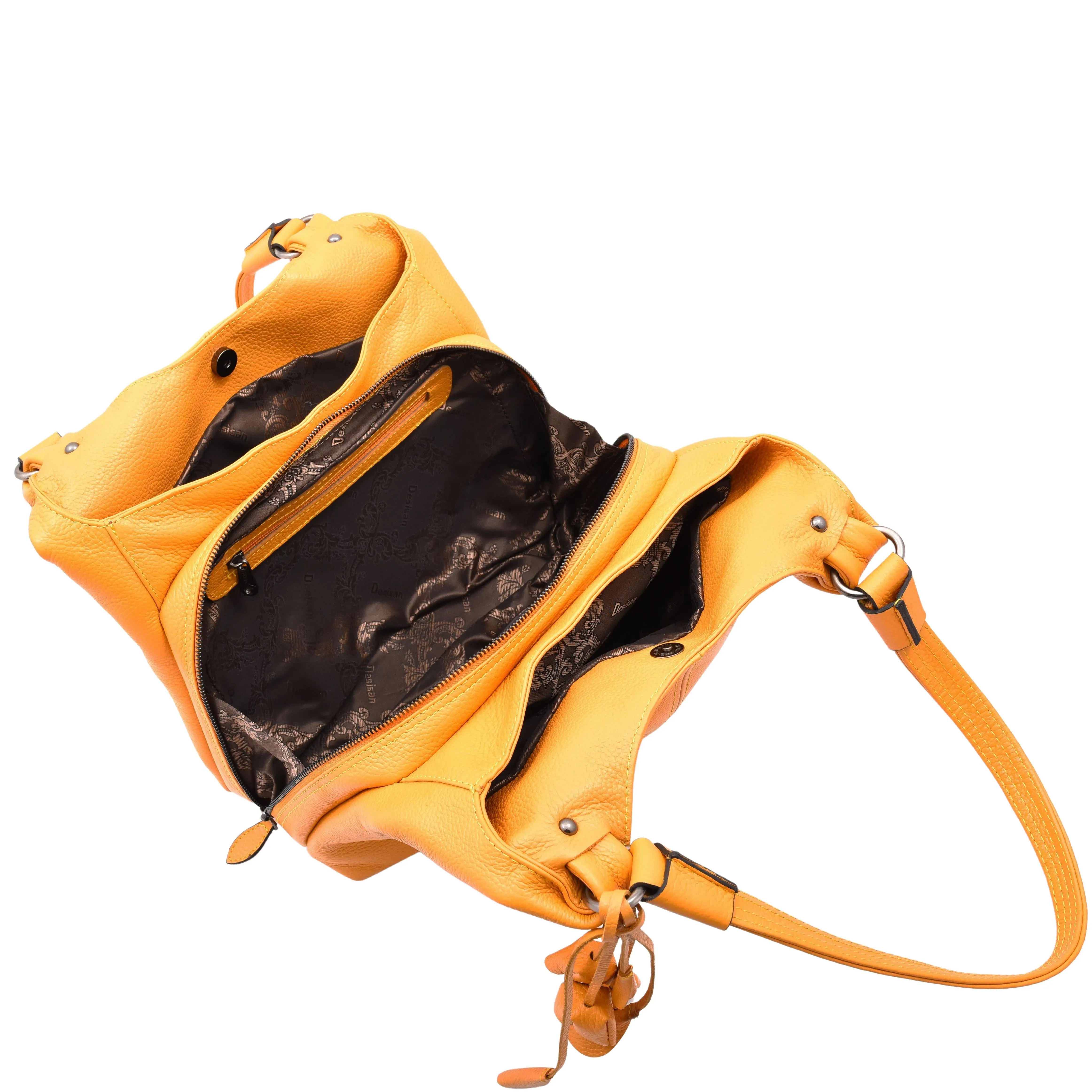 Womens Leather Shoulder Zip Opening Large Hobo Bag Kimberly Yellow