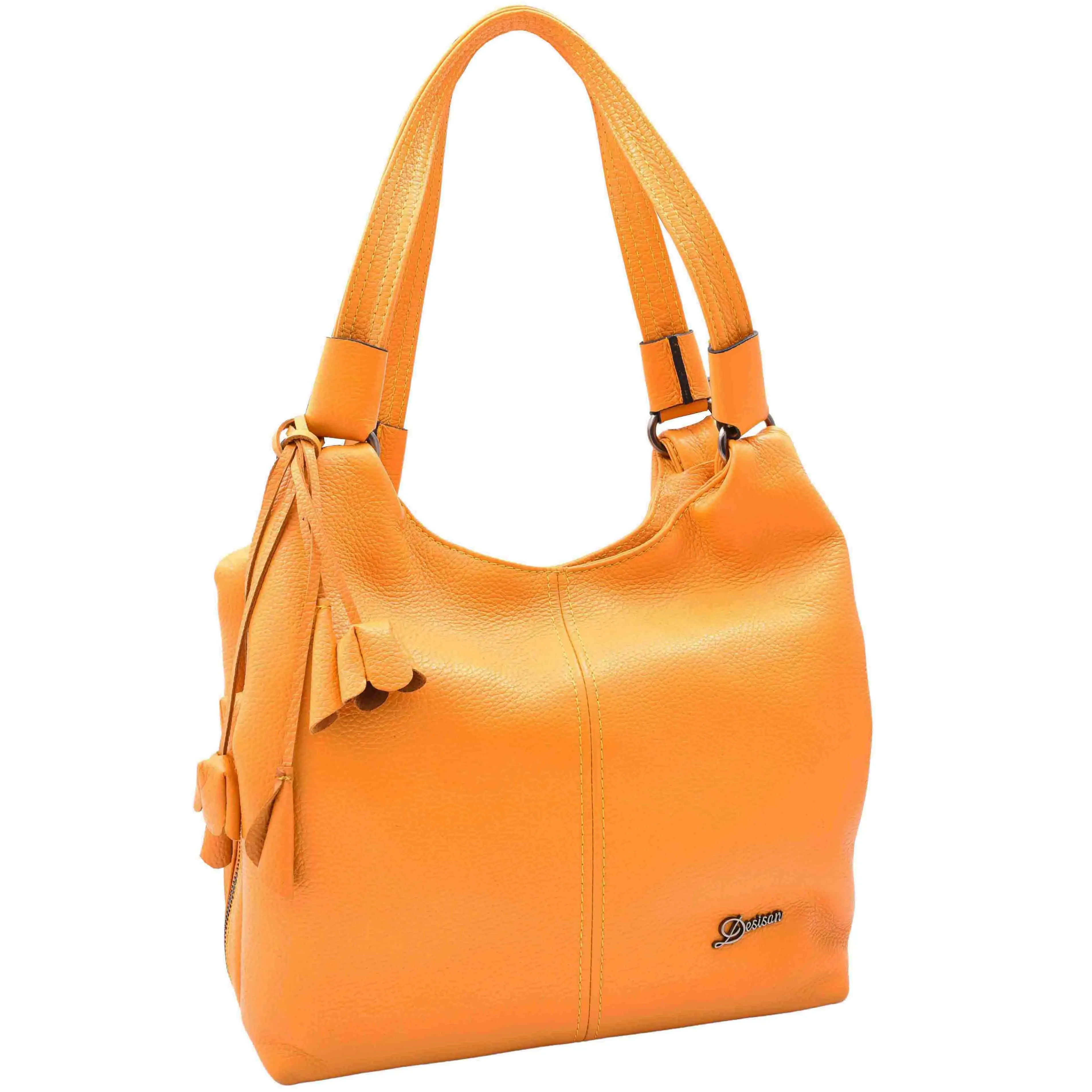 Womens Leather Shoulder Zip Opening Large Hobo Bag Kimberly Yellow